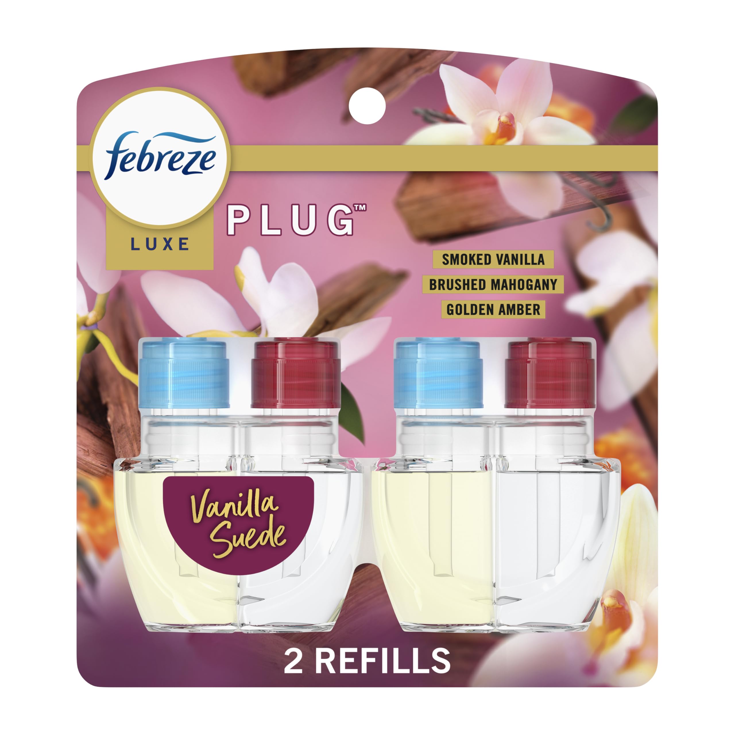 Febreze Plug In Air Freshener, Odor Fighting Scented Oil Refill, Vanilla Suede Scent, 2 Refill