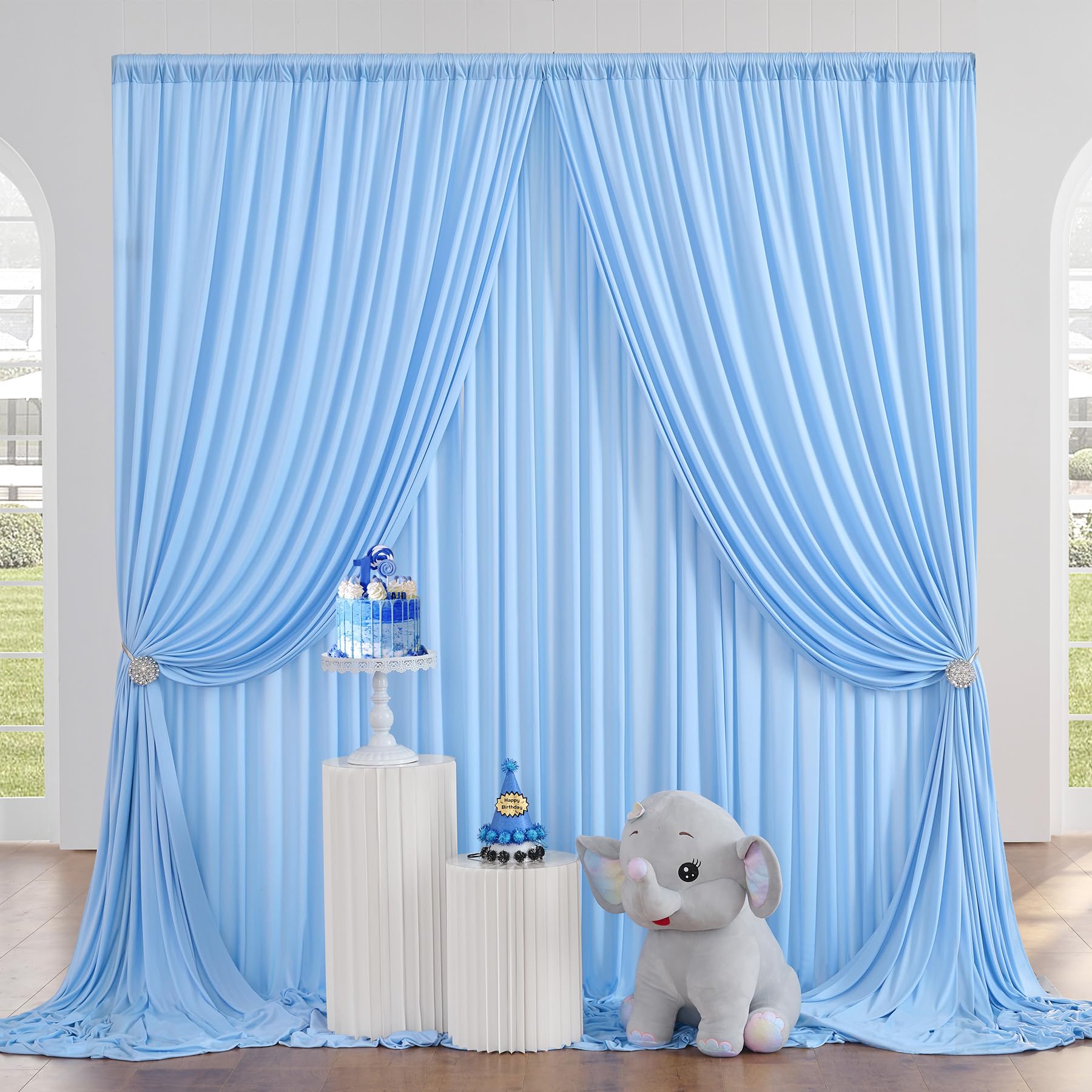 20Ft X 10Ft Baby Blue Backdrop Curtains For Parties, 4 Panels 5  10Ft Soft Silky Polyester Photo Backdrop Drapes For Weddings Bi