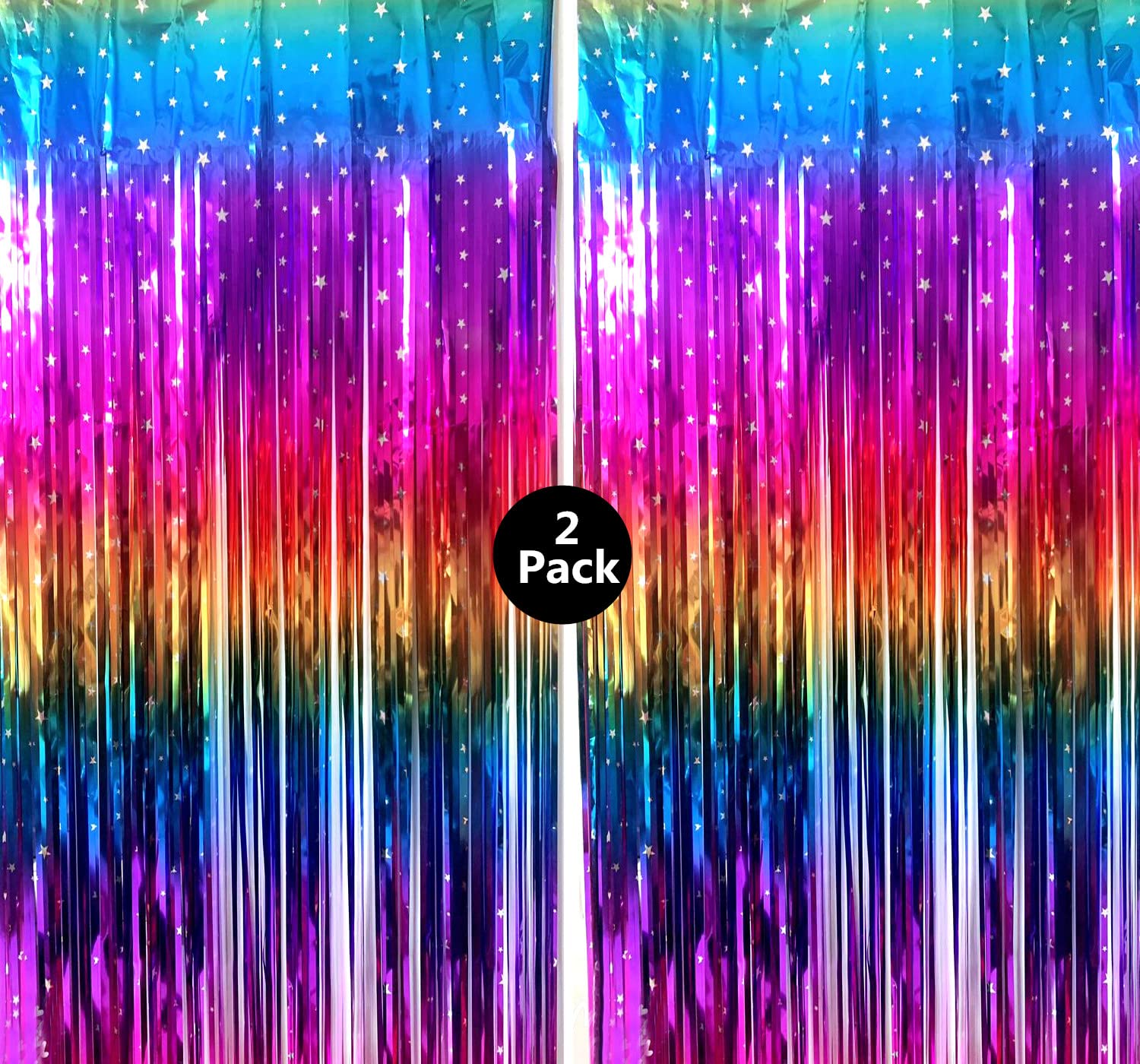 Sparkly Rainbow Gradient Tinsel Foil Fringe Curtain Metallic Streamers For Birthday Party Decorations Wedding Graduation Baby Sh