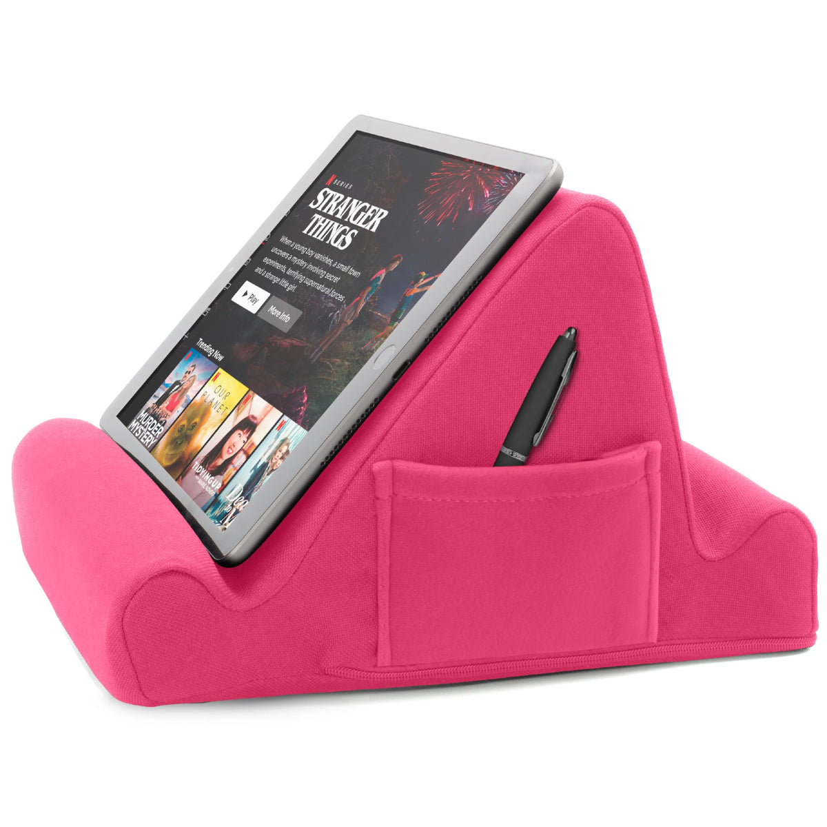 Brookstone, Memory Foam Lap Desk Tablet Holder, Holds Phones, Ipads, E Book Readers, 2 Viewing Angles, 2 Side Pockets For Accessories, Book Holder Cushion, Perfect For Home, Car Travel, Flights, Pink