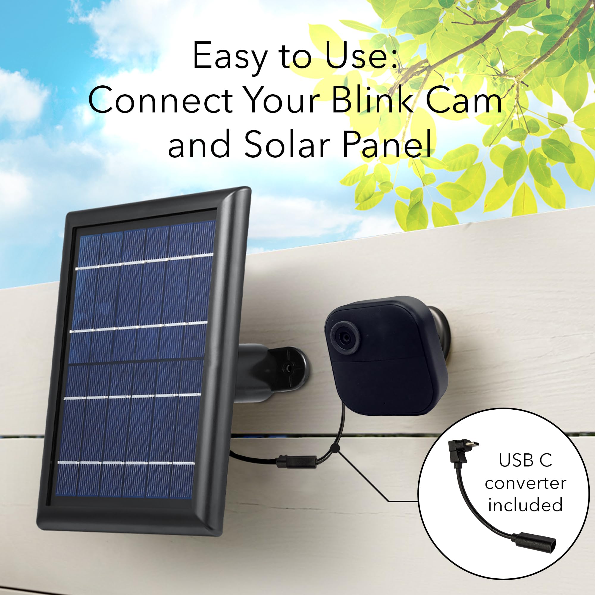 Wasserstein Solar Panel With Internal Battery   Compatible With Blink Outdoor 3/4 (Black) (Camera Not Included)