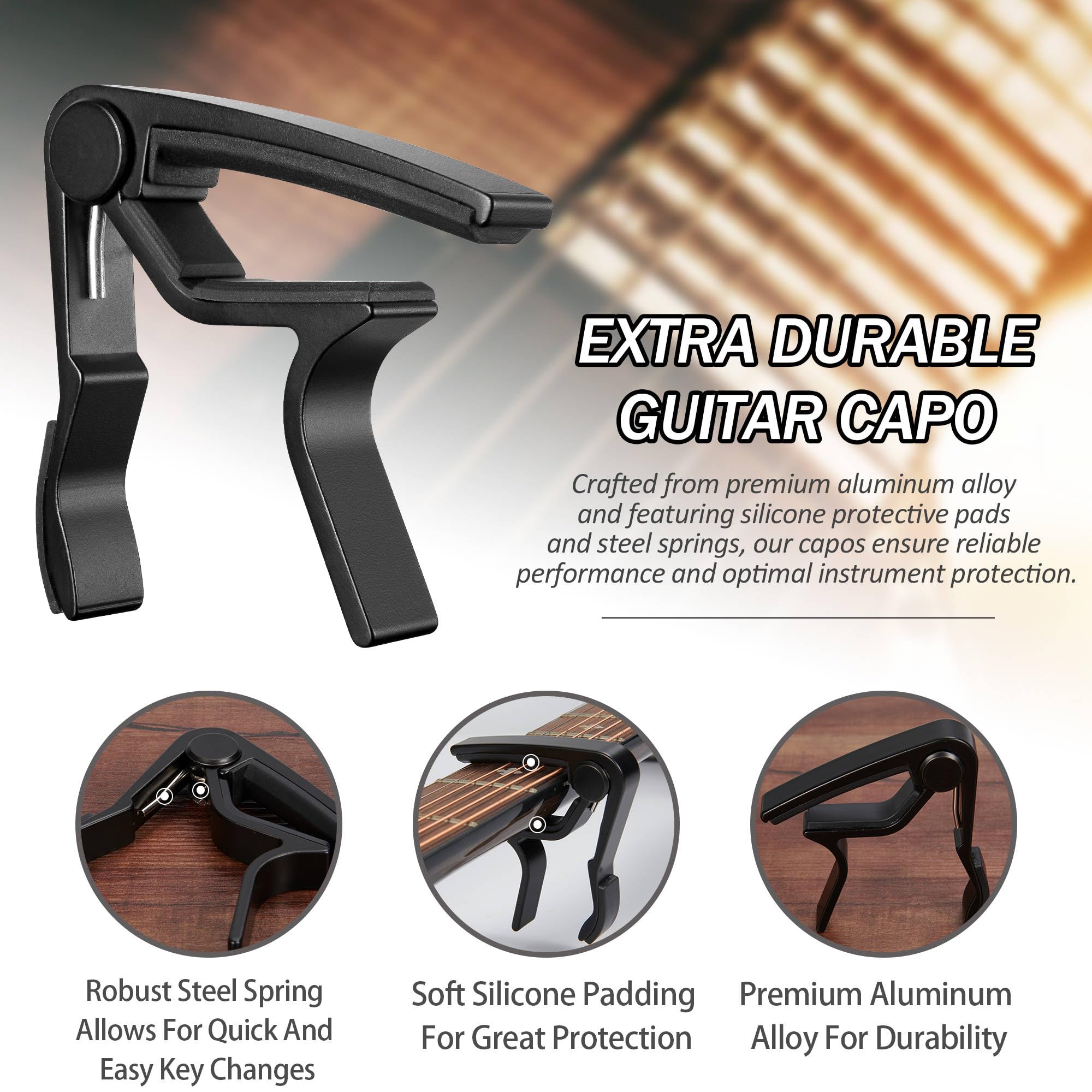 Capo,Guitar Capo For Acoustic Electric Guitar (4 Pack Black)