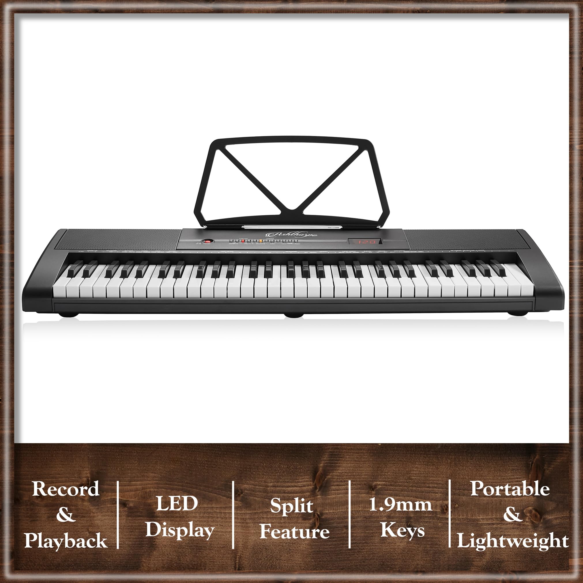 Ashthorpe 61 Key Digital Electronic Keyboardapiano, Beginner Kit With Stand, Bench, Headphones, Mic And Keynote Stickers