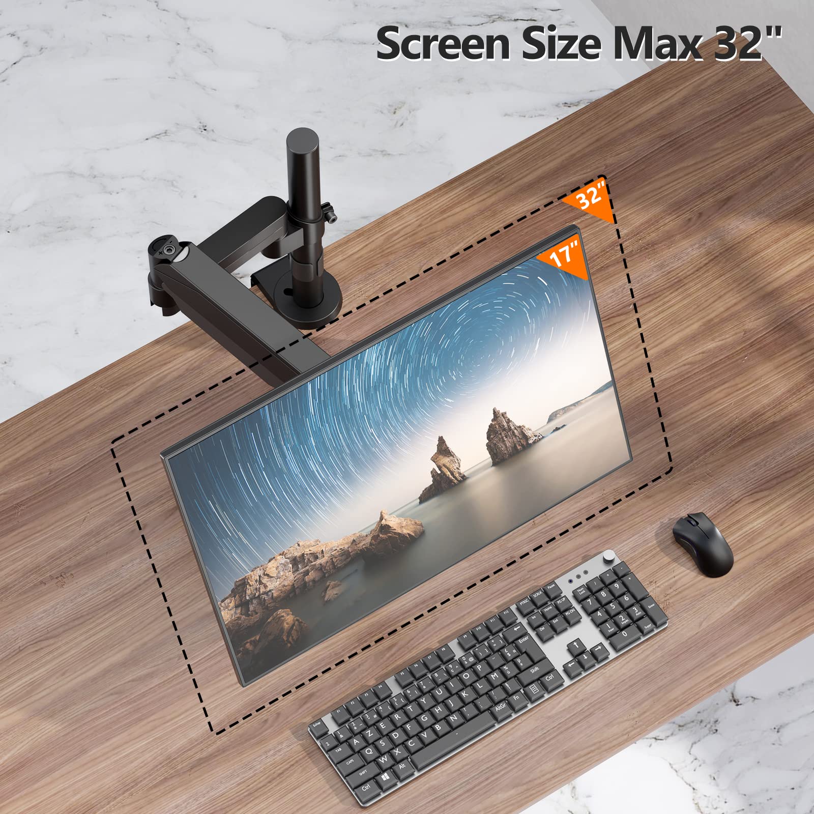 WALI Single Monitor Mount, Computer Monitor Stand for Desk 17 32 Inch, Monitor Arm Desk Mount up to 19.8lbs Gas Spring Arm with Clamp(GSDM001), Black
