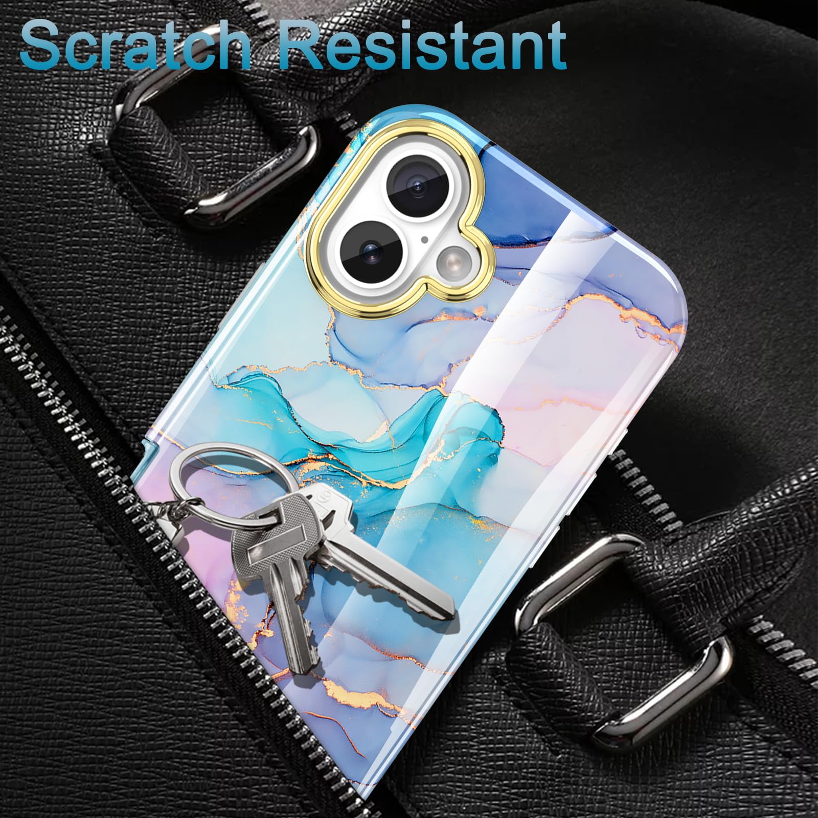 Turquiase Cute Marble Case For Iphone 16 6.1 Inch Built With Screen Tector, Lightweight And Stylish Full Body Shockof Tective Ru