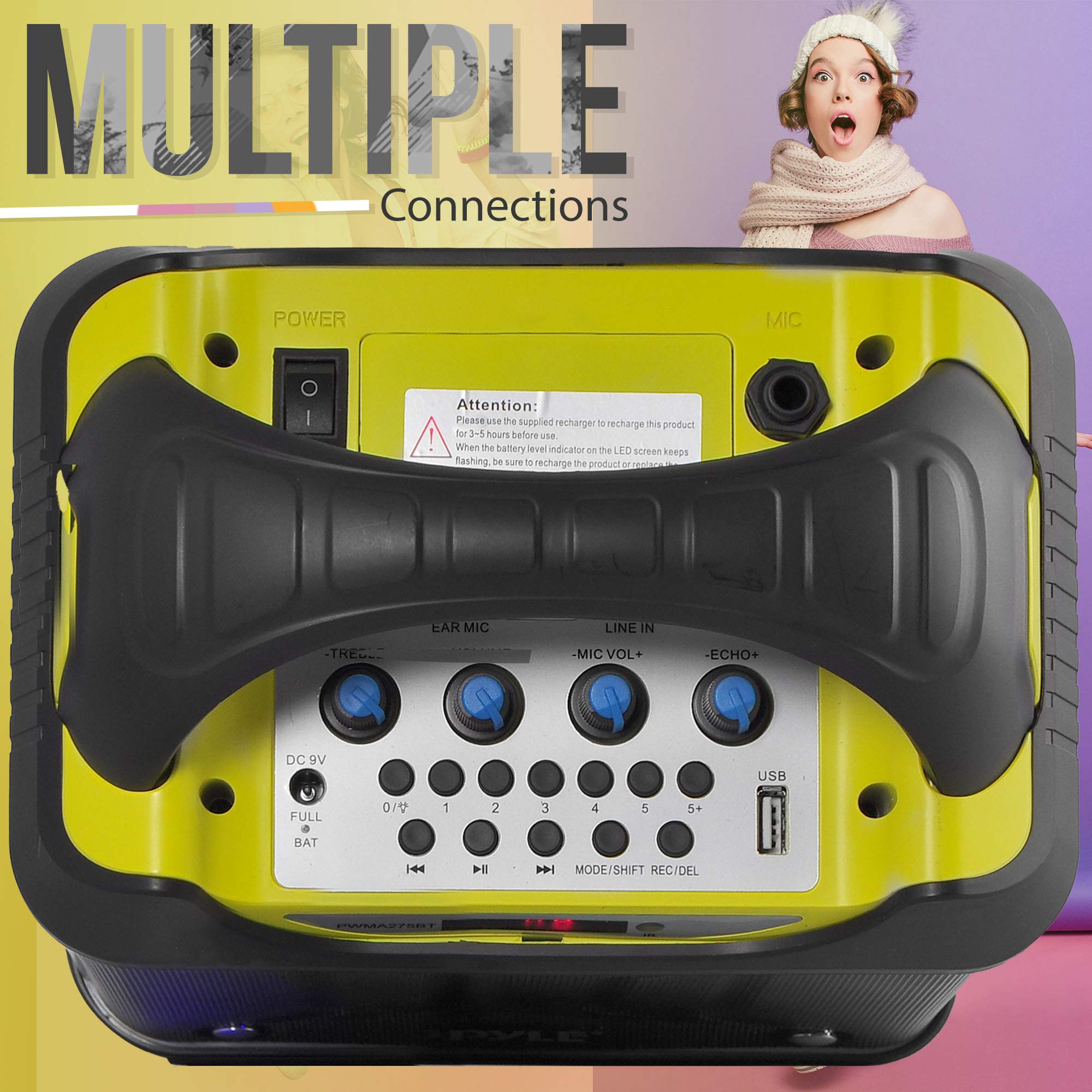Pyle Portable Bluetooth Karaoke Speaker System   Audio Recording Function, 32 Gb Usb/Sd Card Support, Built In Rechargeable Batt