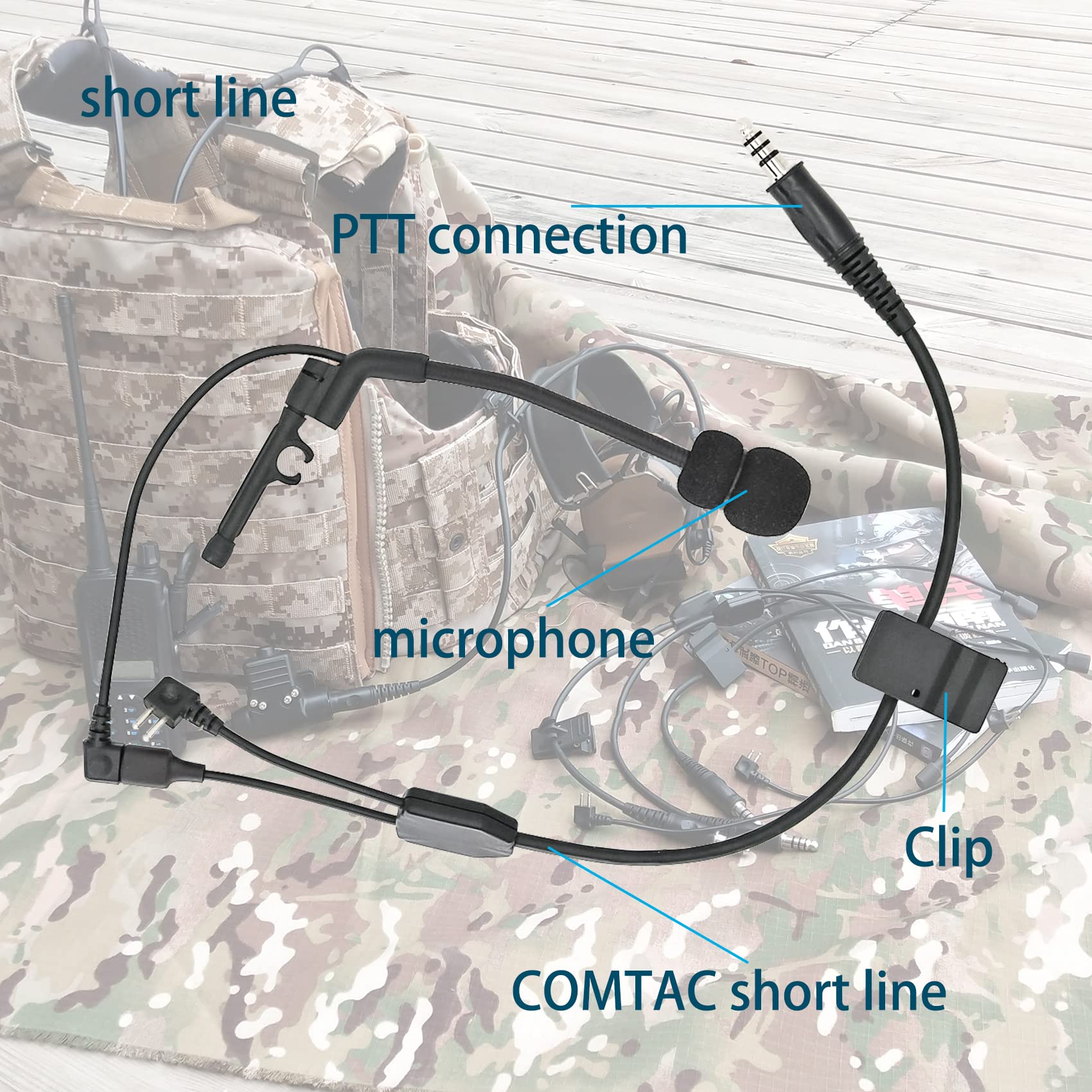 Combatgear Y Cable Connector Boom Microphone K U94 Ptt Compatible With Comta Headsets Short