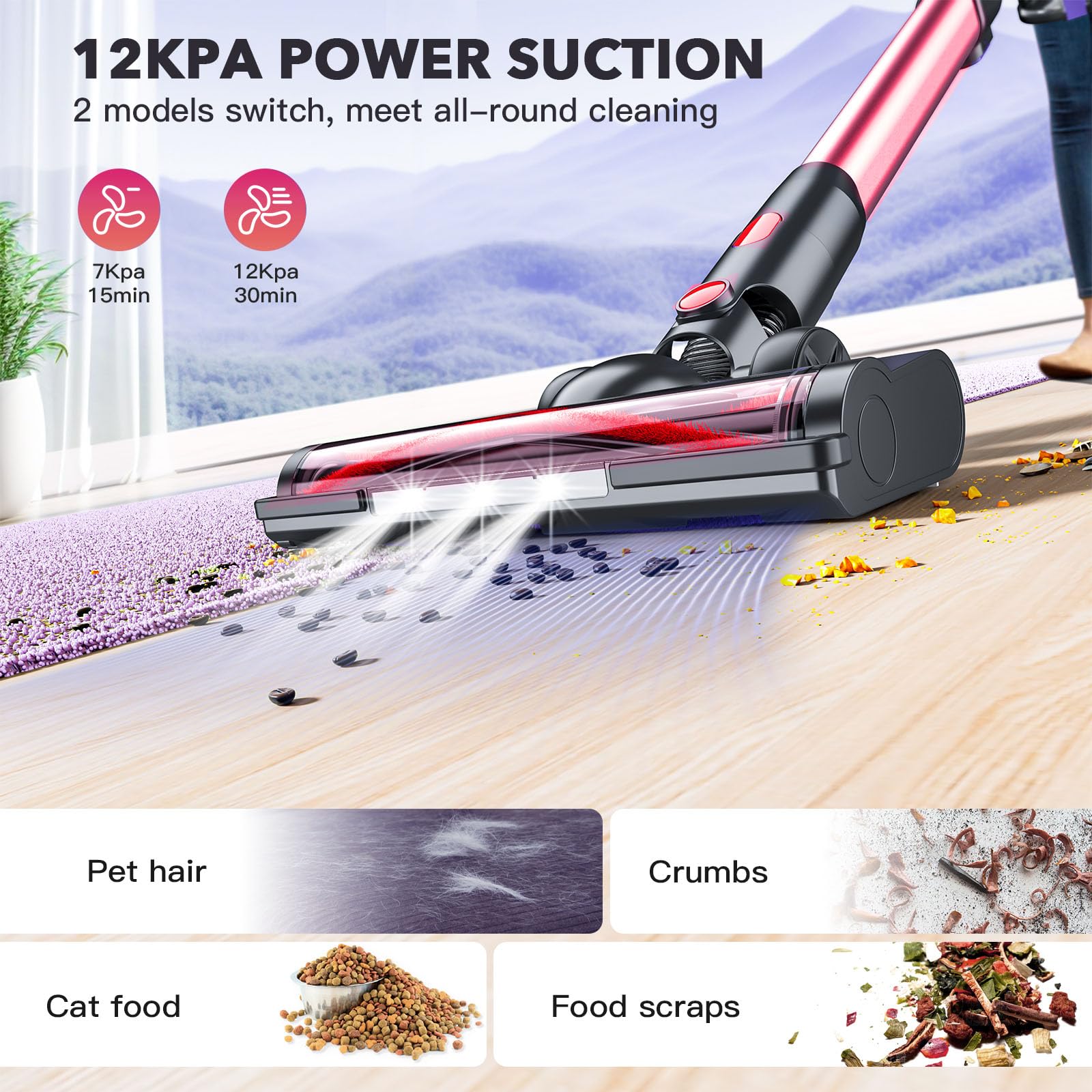 Wlotpo Cordless Vacuum Cleaners For Home With Powerful Suction,Stick Vacuum Cordless Rechargeable,Up To 35 Mins Runtime,Lightwei