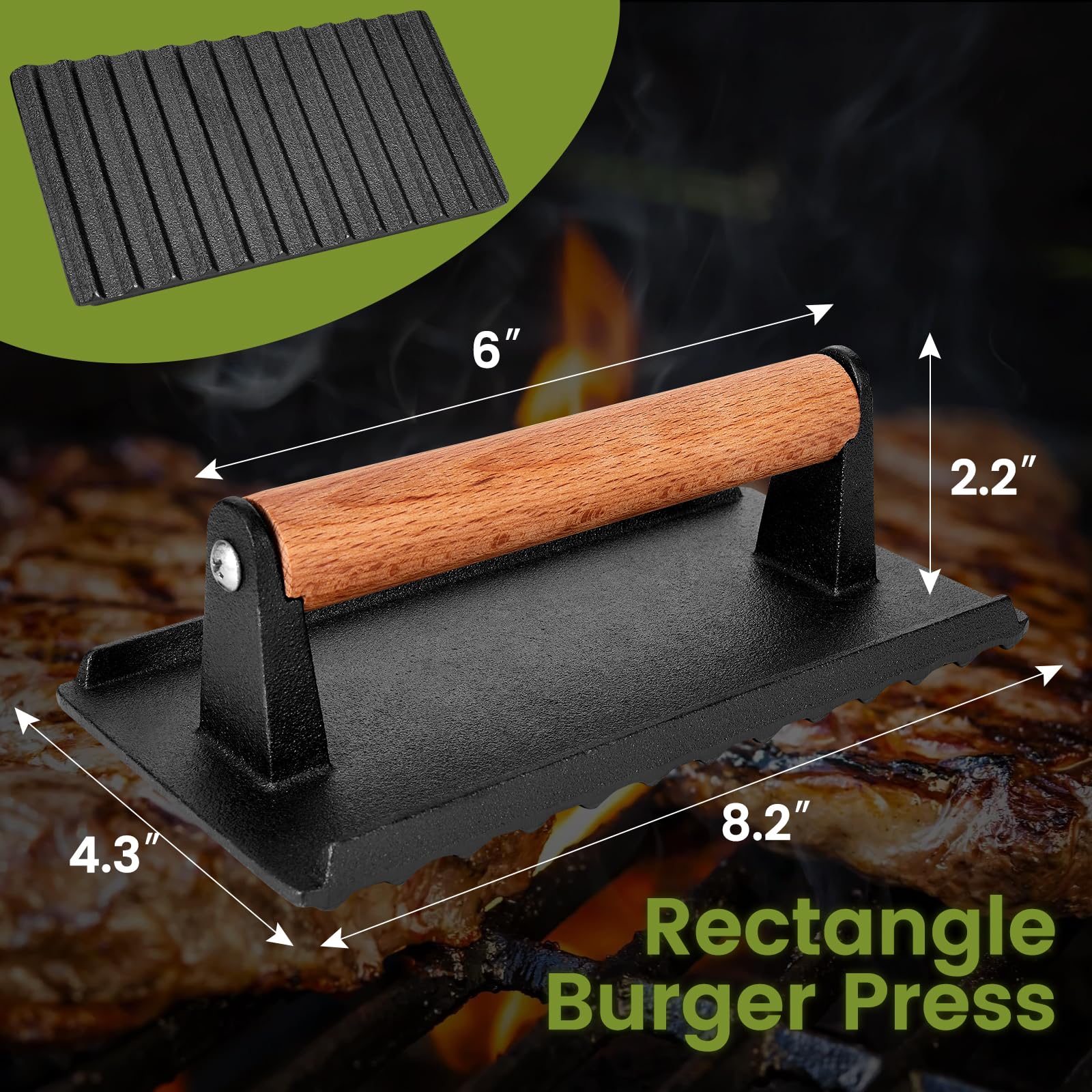 Burger Press, Blackstone 8.3   X4.3    Rectangle Heavy Duty Cast Iron Smash Burger Press Griddle Accessories With Heat Resistant