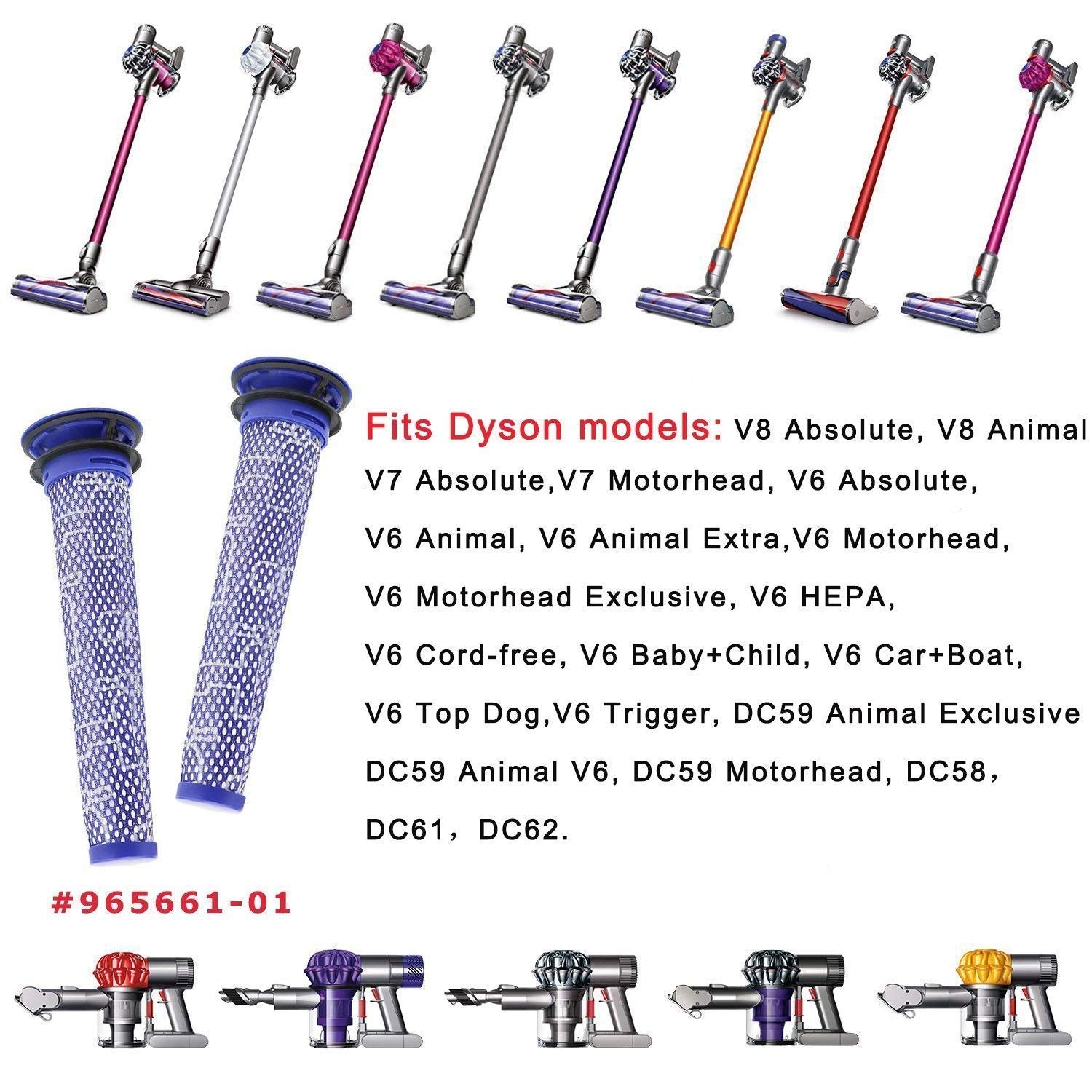 Filters Replacement For Dyson V6 V7 V8 Dc58 Dc59 Dc61 Dc62 Animal Cordless Vacuum Cleaners Replaces Part #965661 01 Pre Motor Fi