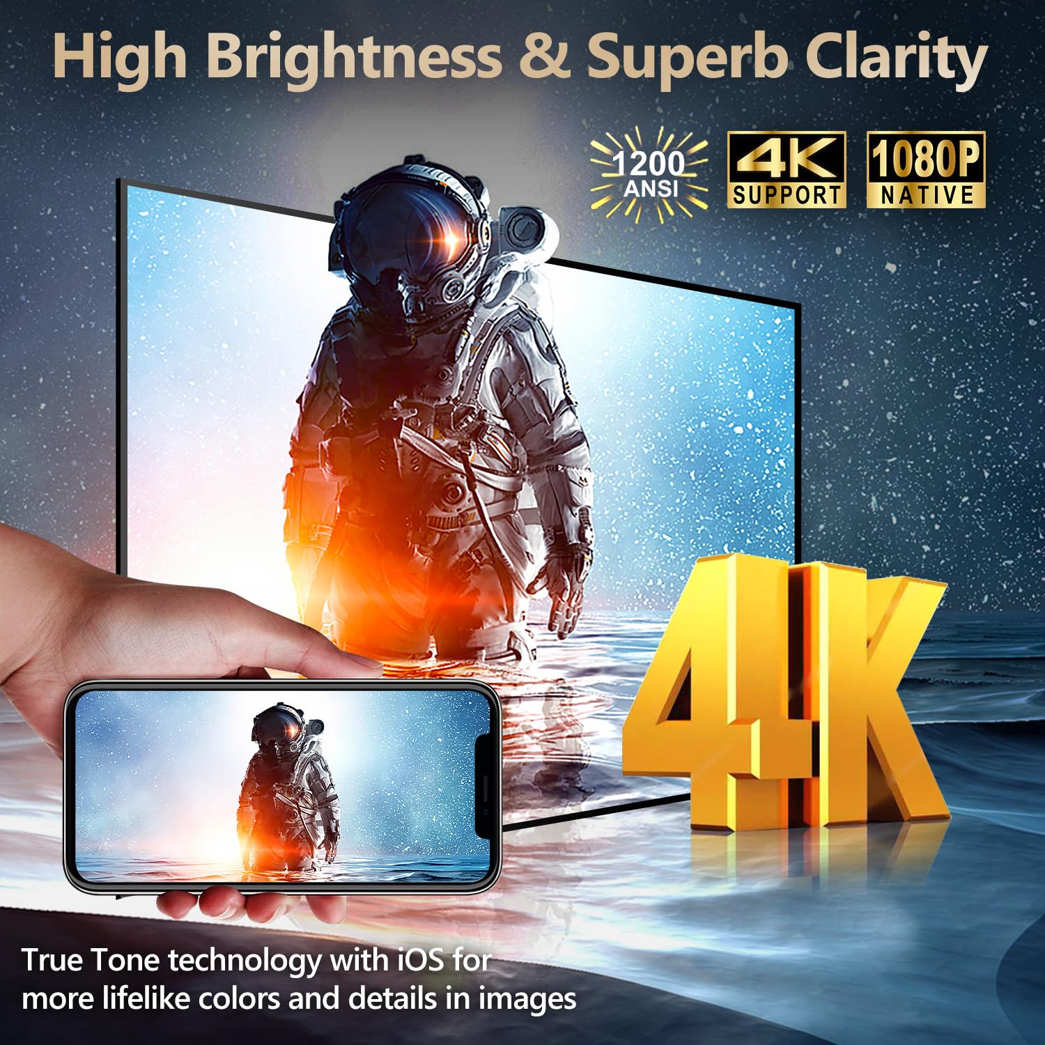 4K Auto Focus Daylight Projector Ultra Hd Movie Gaming Proyector Led Smart Wifi Bluetooth Indoor Outdoor Home Theater Projector