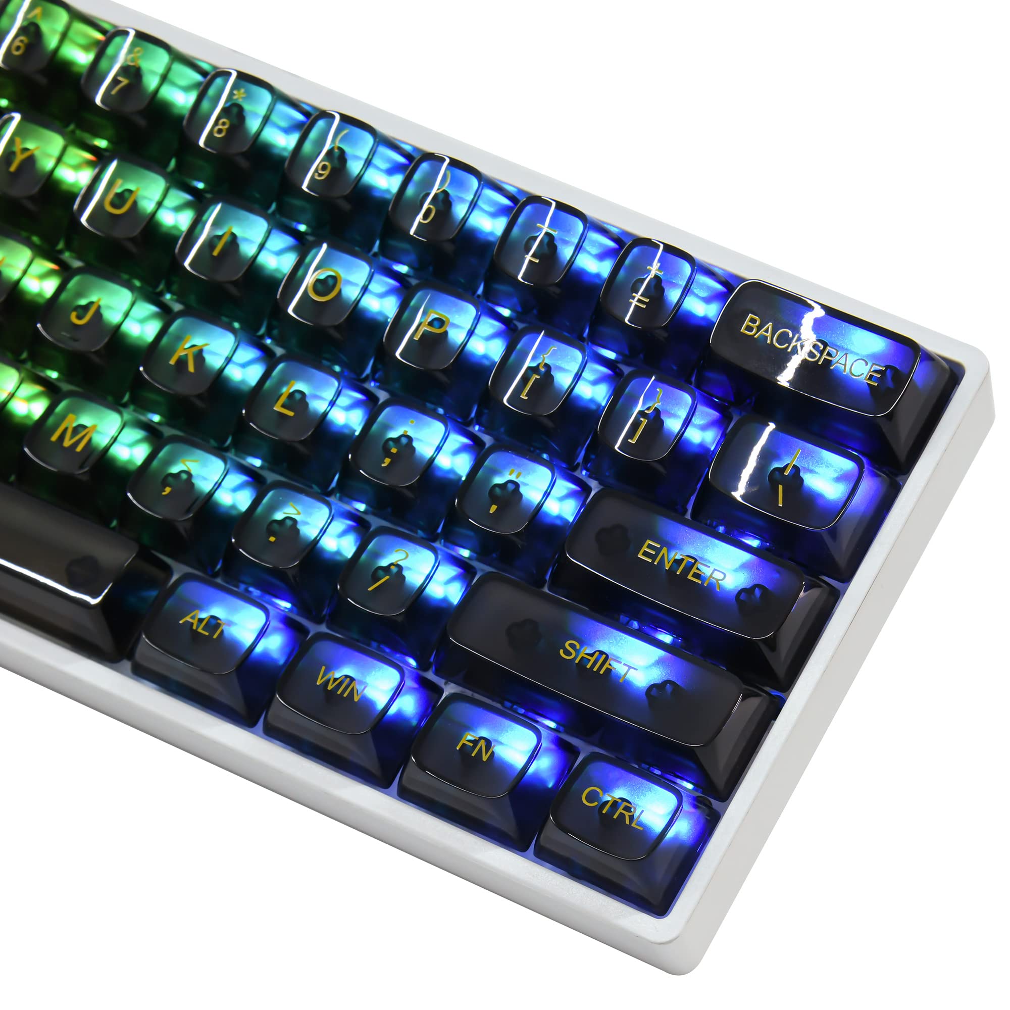 Fogruaden 61 Keys Black Clear Keycap Set, Osa Profile Transparent Pc Material Keycaps, Only Compatiable 61 Key Cherry Gateron Mx