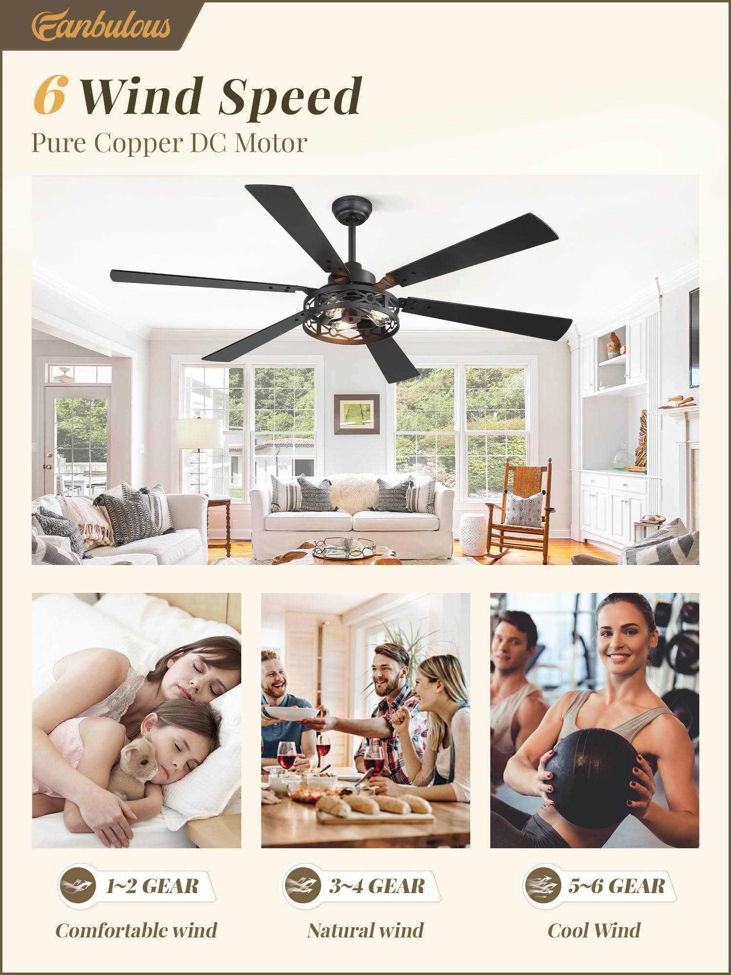 Fanbulous 65 Inch Ceiling Fan With Lights, Farmhouse Caged Ceiling Fans With Remote, Black Industrial Ceiling Fans With Quiet Re