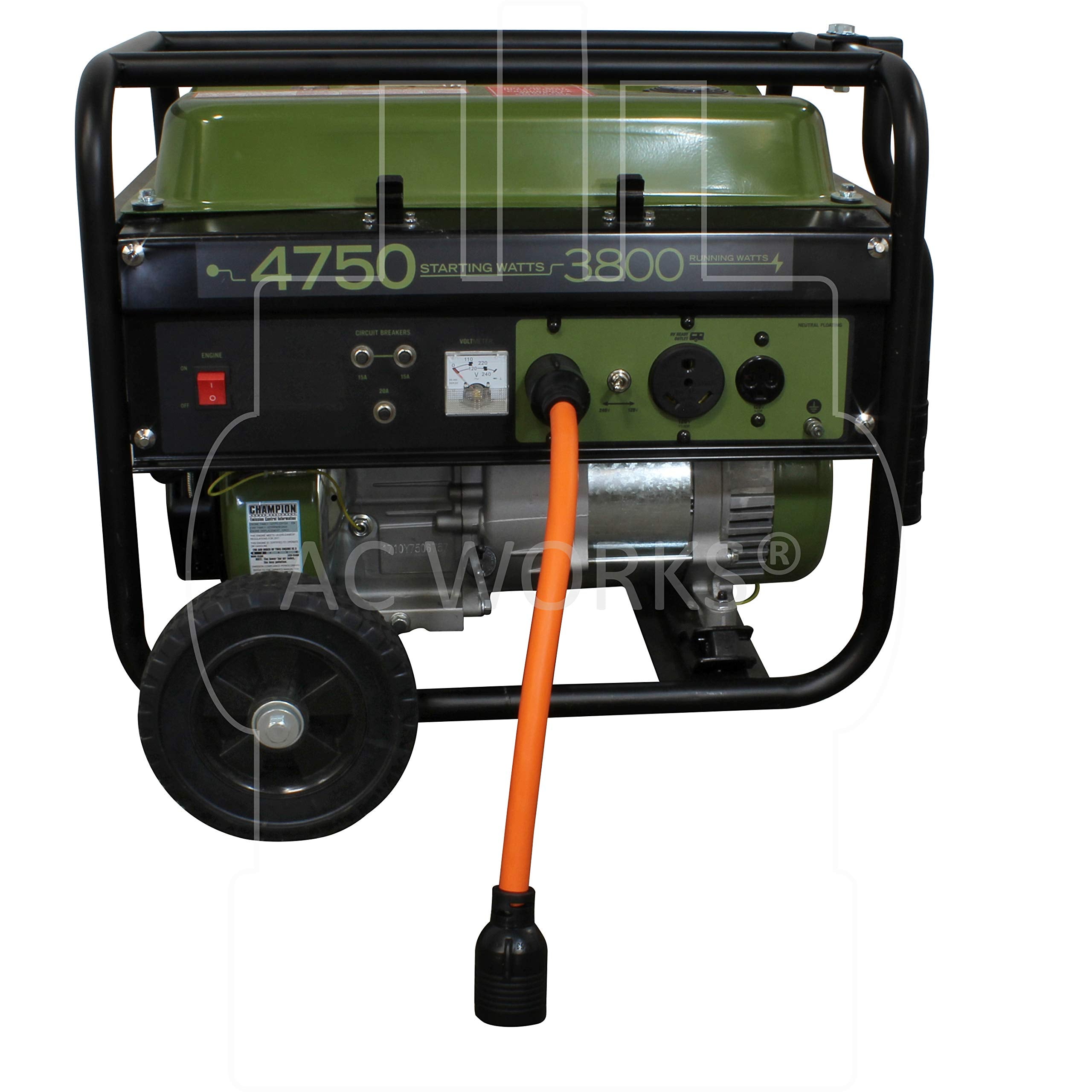 Ac Works 4 Prong 30Amp 125/250Volt Nema L14 30P Locking Plug To L6 30R 30Amp 250Volt Locking Female Connector (Flexible)