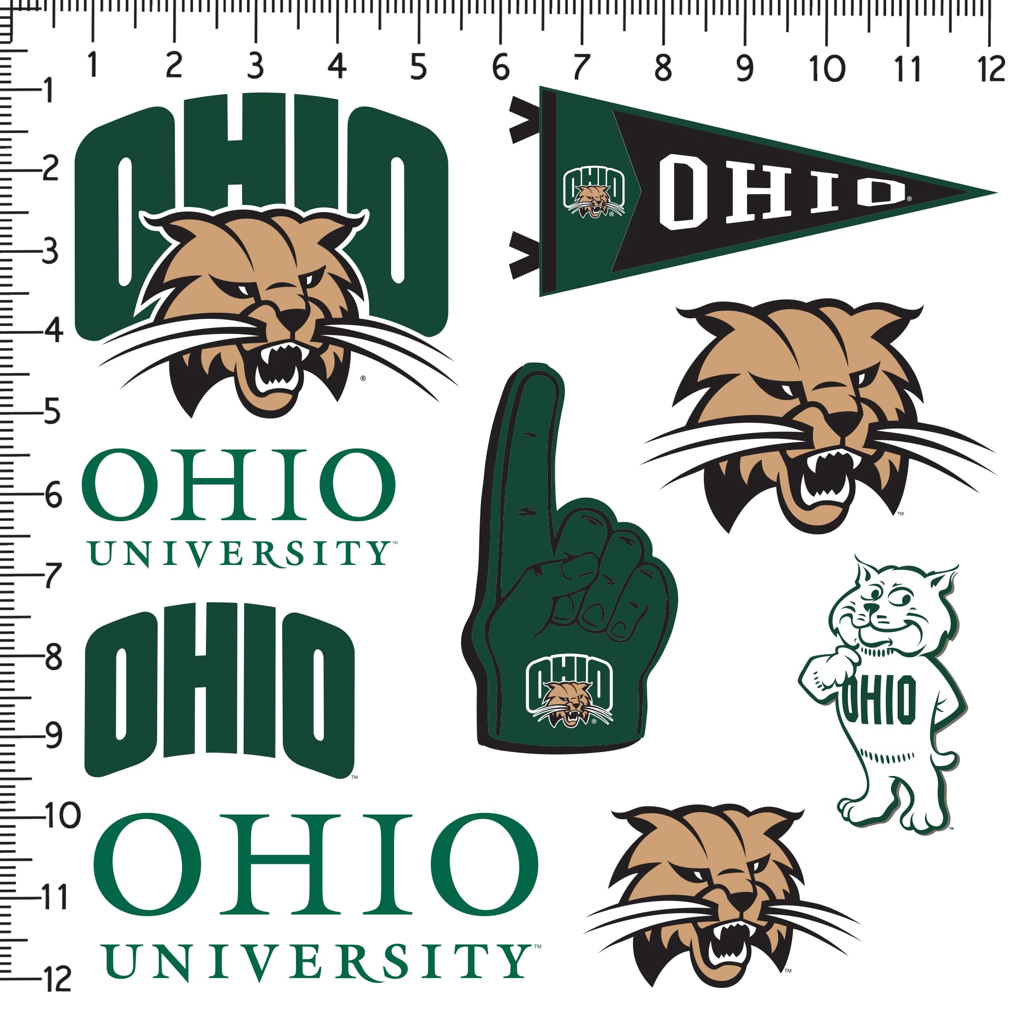 Ohio University 9Ct Vinyl Large Deluxe Stickers Variety Pack   Laptop, Water Bottle, Scrapbooking, Tablet, Skateboard, Indoor/Ou