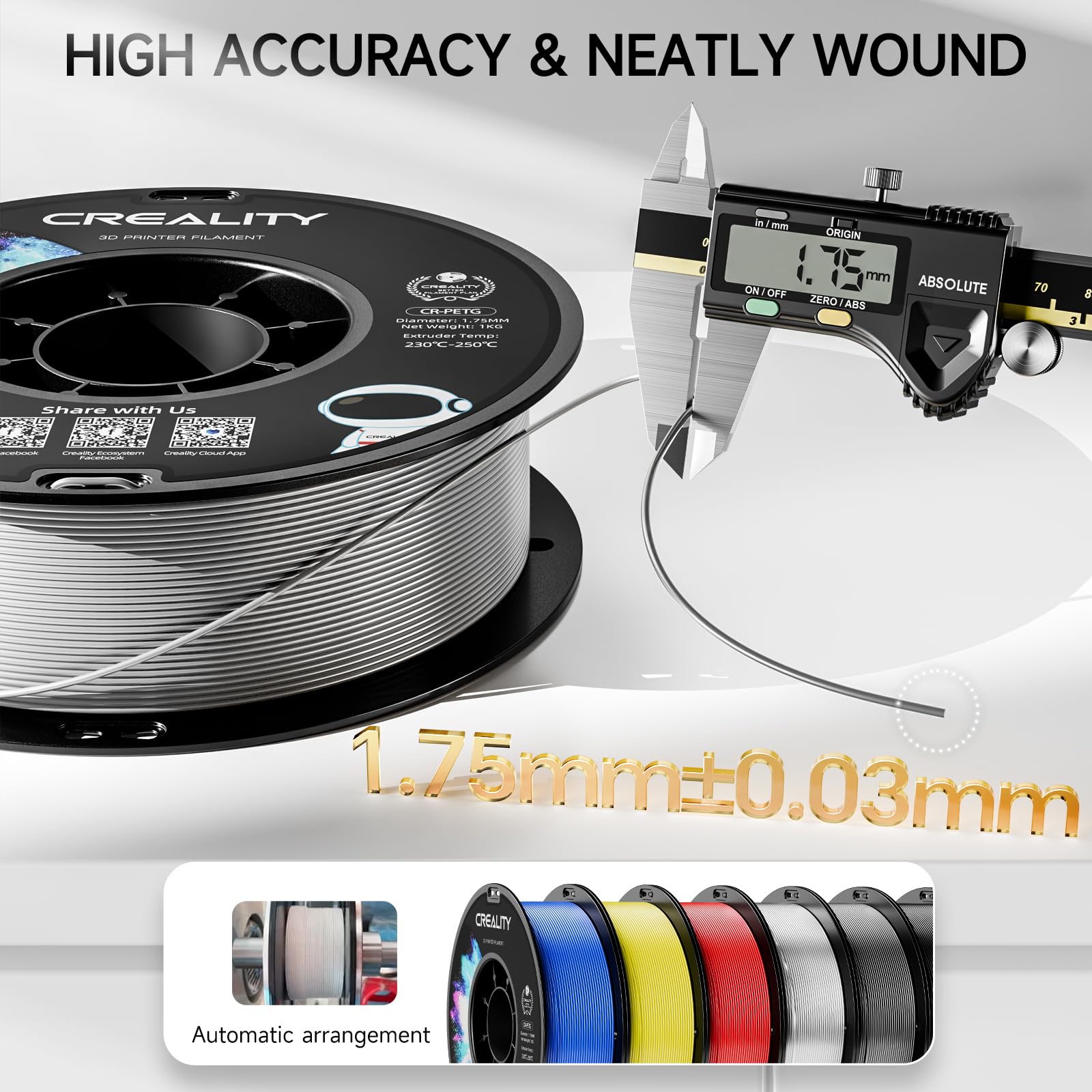 Official Cr Petg 3D Printer Filament 1.75Mm Bundle 2Kg (4.4Lbs), High Precision, Strong Toughness, Odorless, Better Flow Moistur