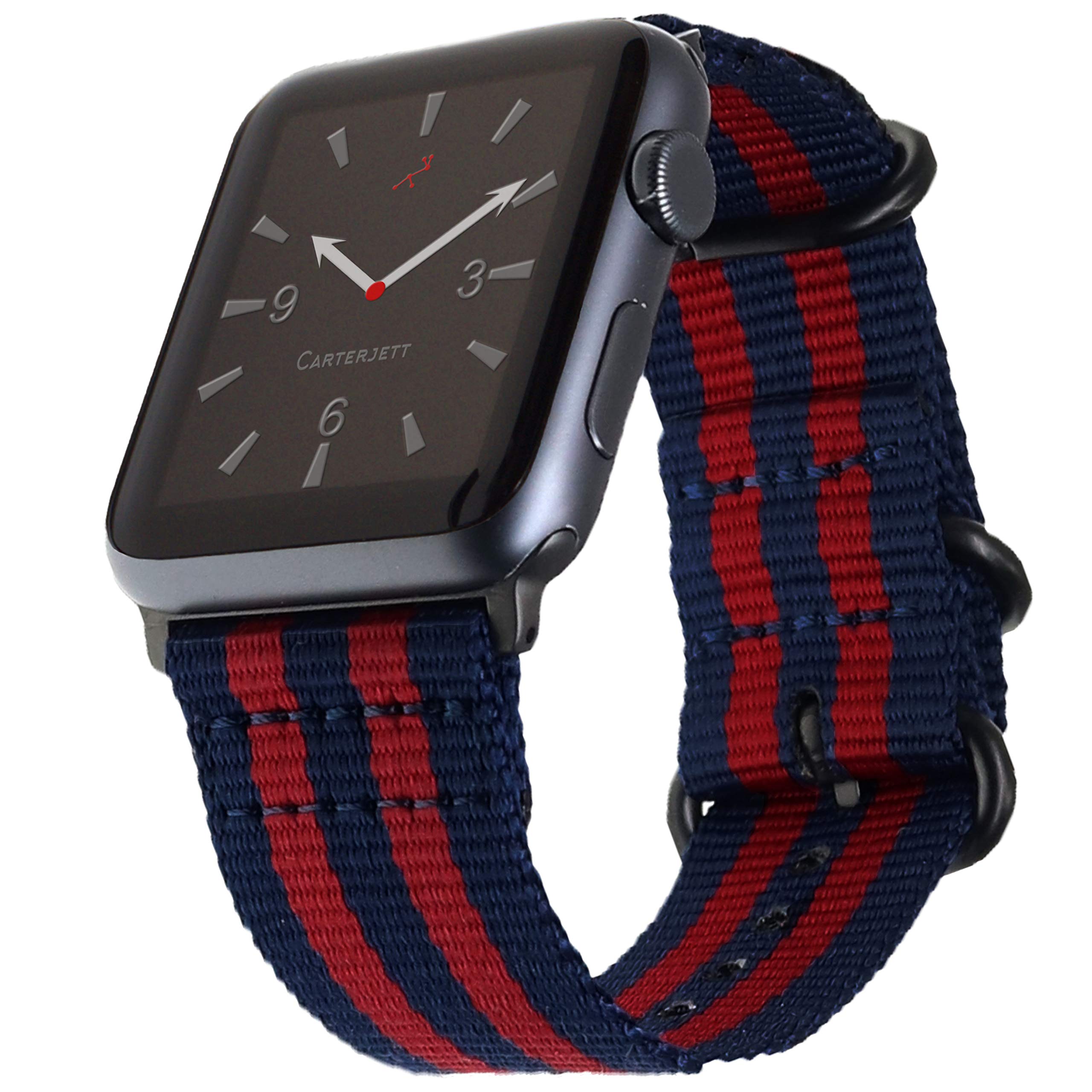 Carterjett Extra Large Compatible With Apple Watch Band 45Mm 44Mm 42Mm Xl Men Navy Blue & Red Long Nylon Iwatch Band Rugged Repl