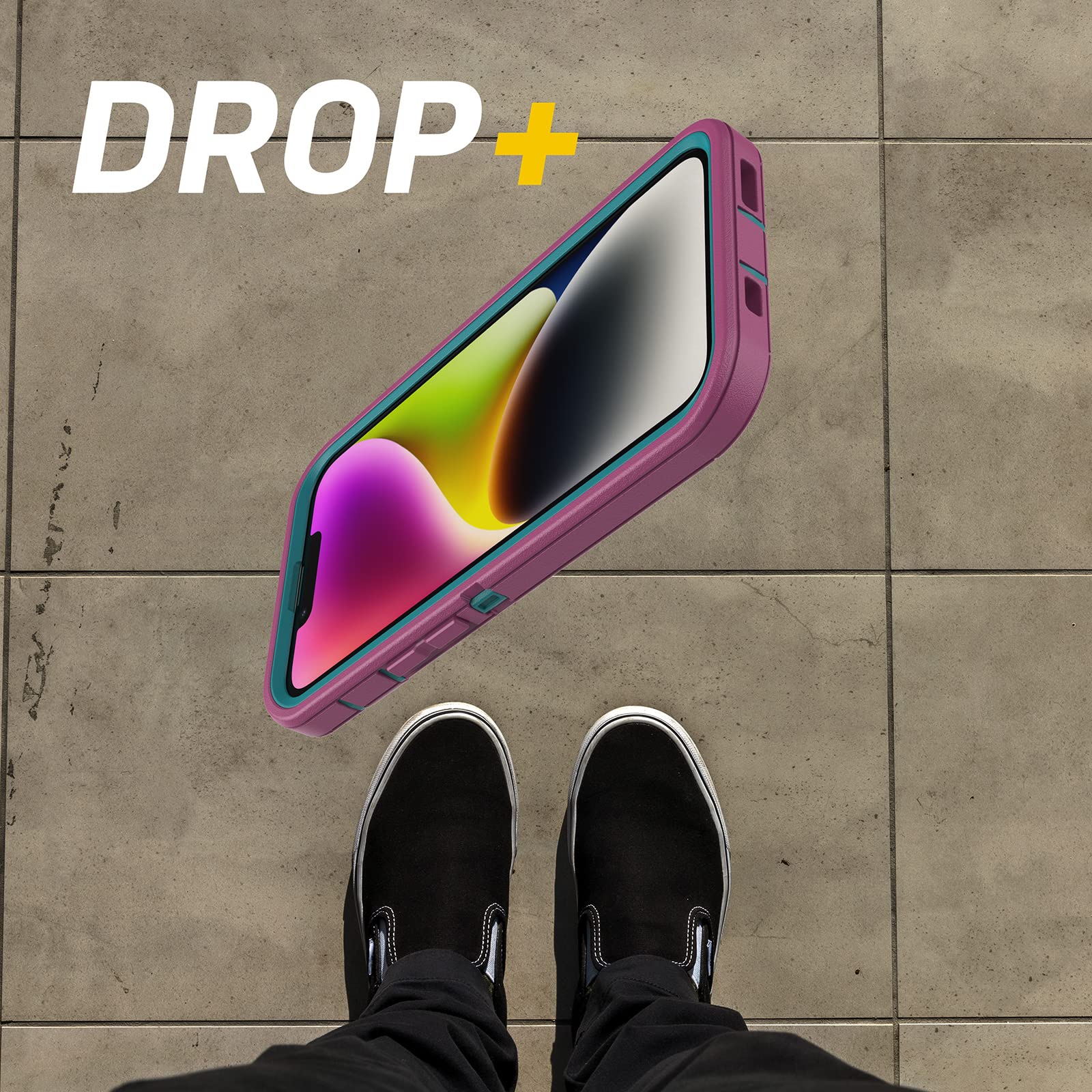 Otterbox Iphone 14 Plus Defender Series Case   Canyon Sun (Pink), Rugged & Durable, With Port Protection, Includes Holster Clip