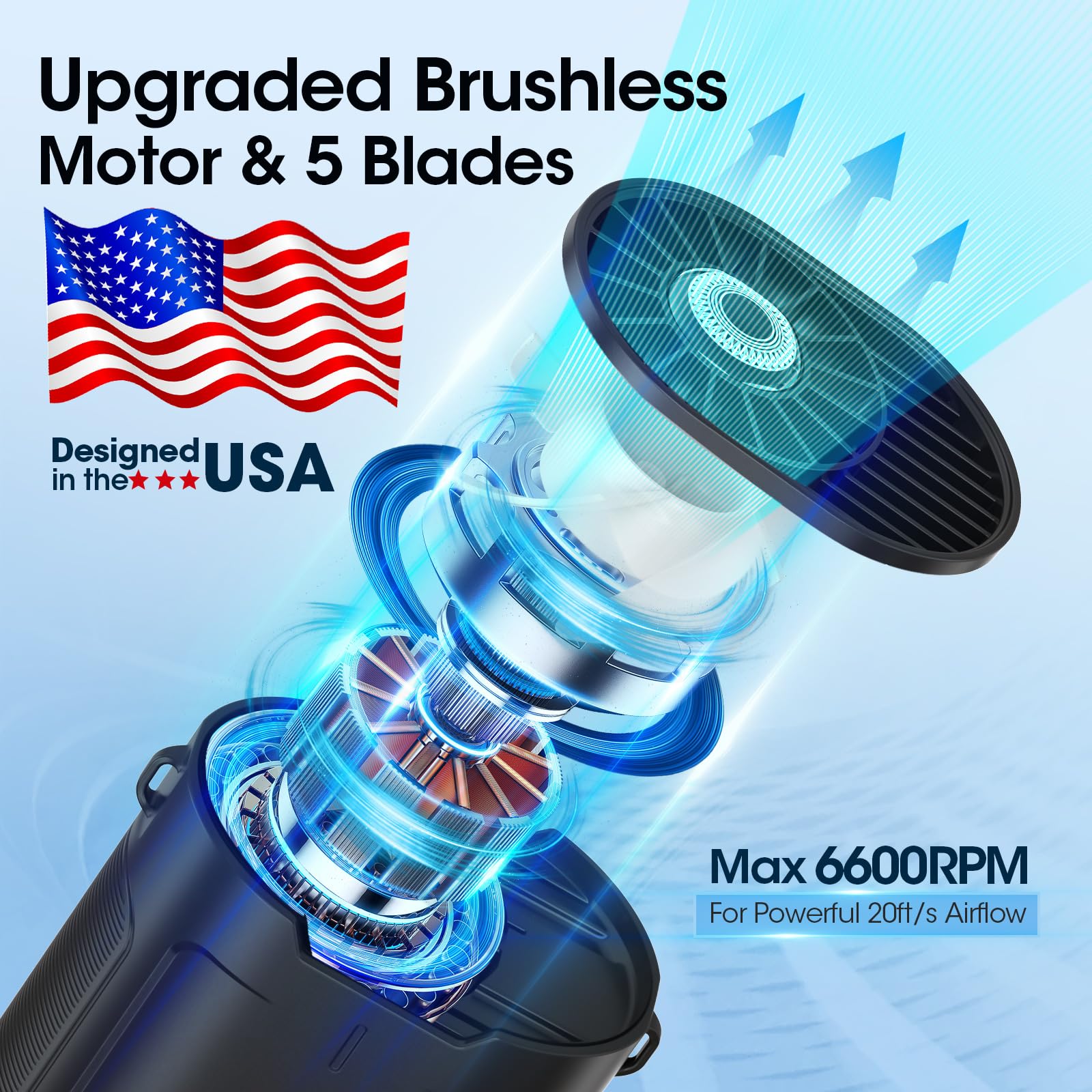 2024 Ai Portable Fan Rechargeable, 4 Speeds 6600Rpm Strong Airflow, Personal Waist Fan With Up To 25H Of Working Time, Hands Fre