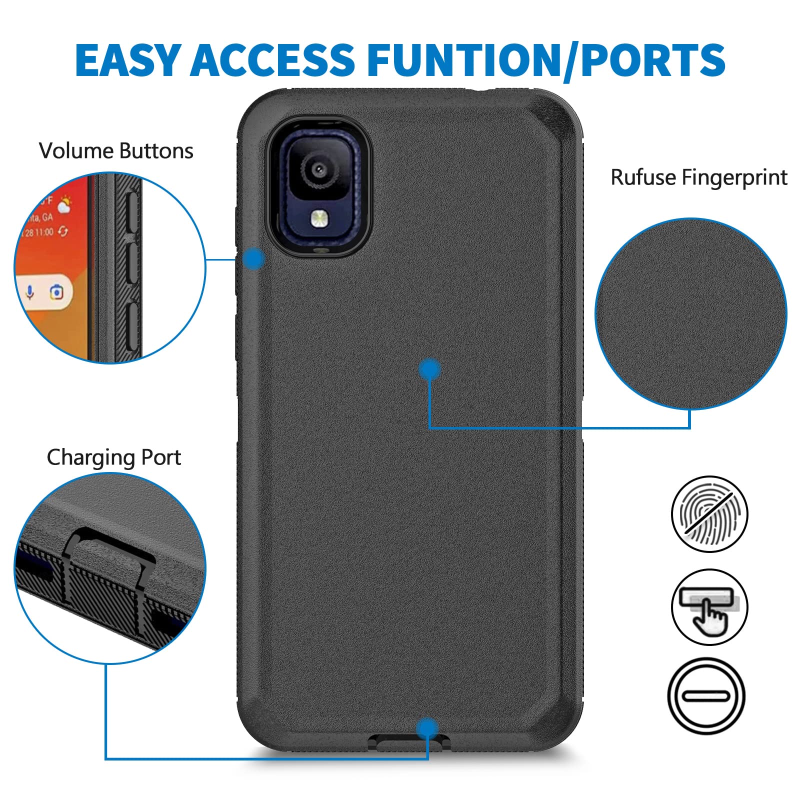 Anloes Case For Tcl Ion Z, Defender Phone Case Heavy Duty Shockproof Rugged Protective, 3 In 1 Bumper Cover (Black)