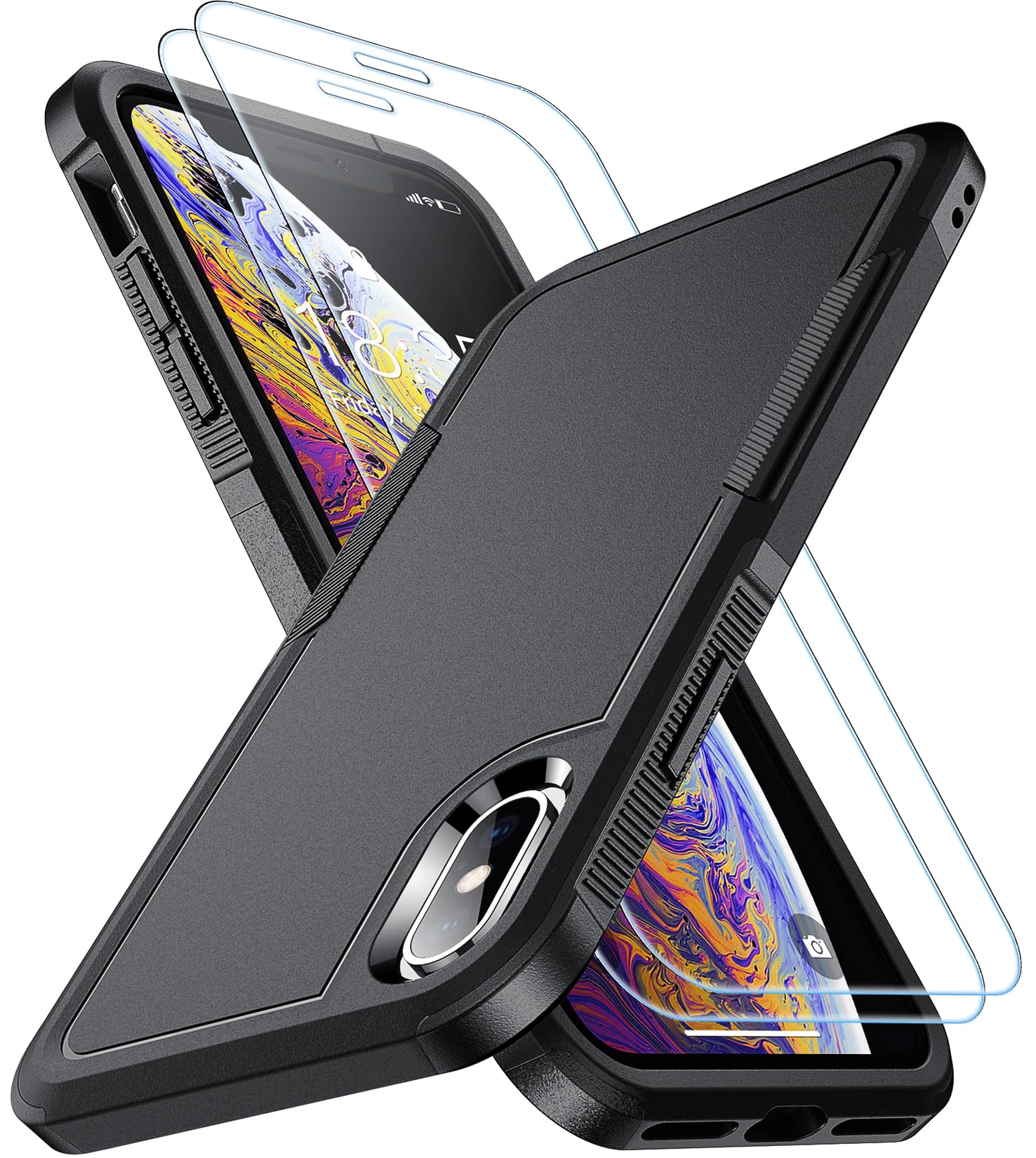 Spidercase For Iphone X Case/Iphone Xs Case, [Shockproof][Dropproof] [Non Slip] [2 Pcs Tempered Glass Screen Protector] Heavy Du