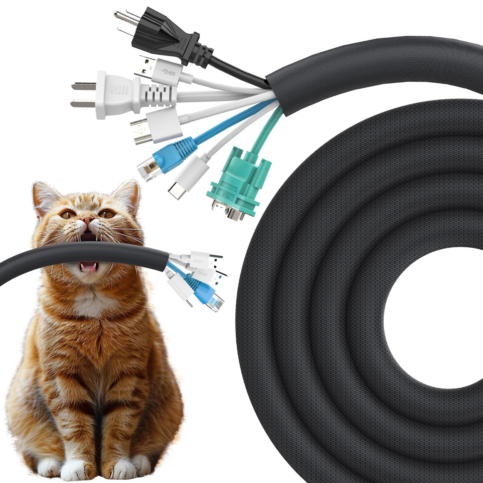 Uomtfai Dog And Cat Cord Protector 10Ft   1.2Inch, Flexible Cable Sleeve For Easy Cord Management, Protects Cables From Pets Che