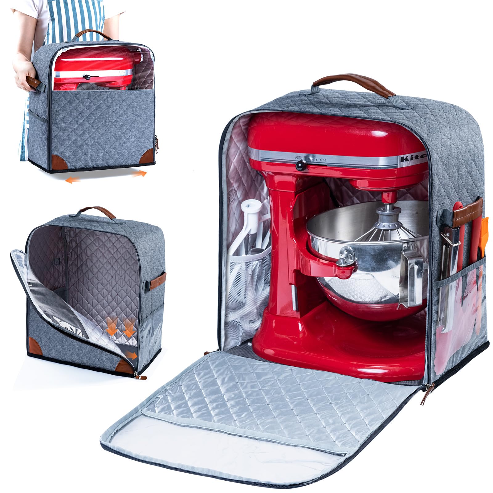 Bagsprite Stand Mixer Cover With Appliance Sliders Base Compatible With Kitchenaid Mixer Storage Bag For 4.5/5 Quart With Pocket
