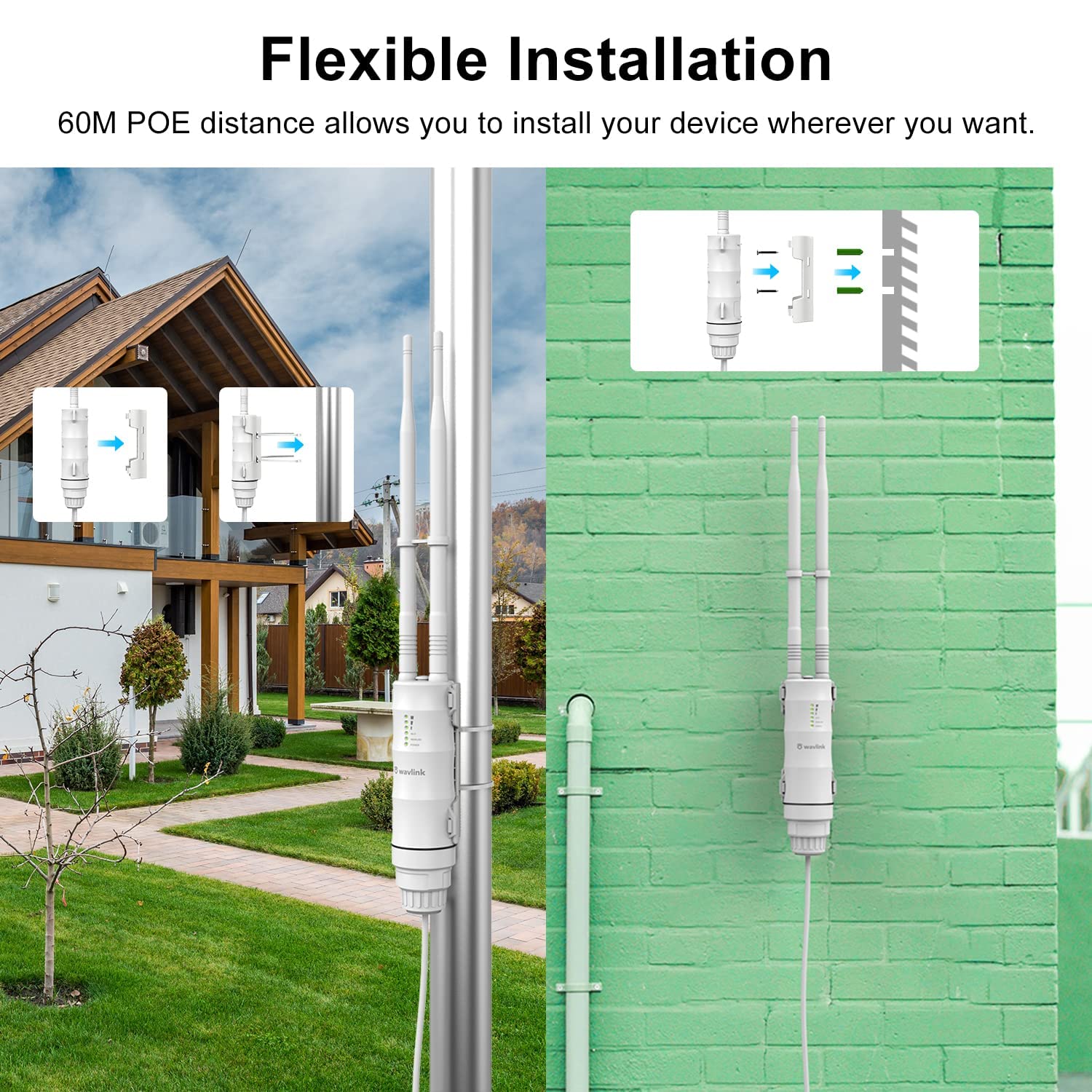 Outdoor Wifi Access Point,Wavlink Wifi Router Extender,Ac600 High Power Dual Band 2.4+5G Wireless Router/Ap/Wi Fi Range Extender 3 In 1 Weatherproof With Poe For Courtyard,Rv,Campsite