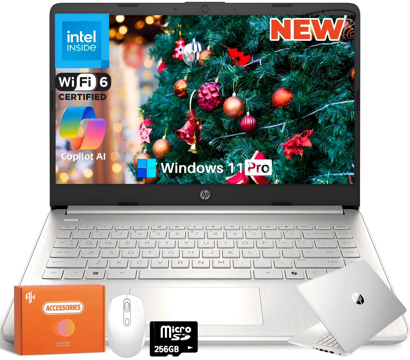 HP 14 Inch Laptop Computer Student Business, Intel Processor N150, 4GB RAM, 384GB Storage(128GB UFS+256GB MSD), Copilot AI, 1-Yr