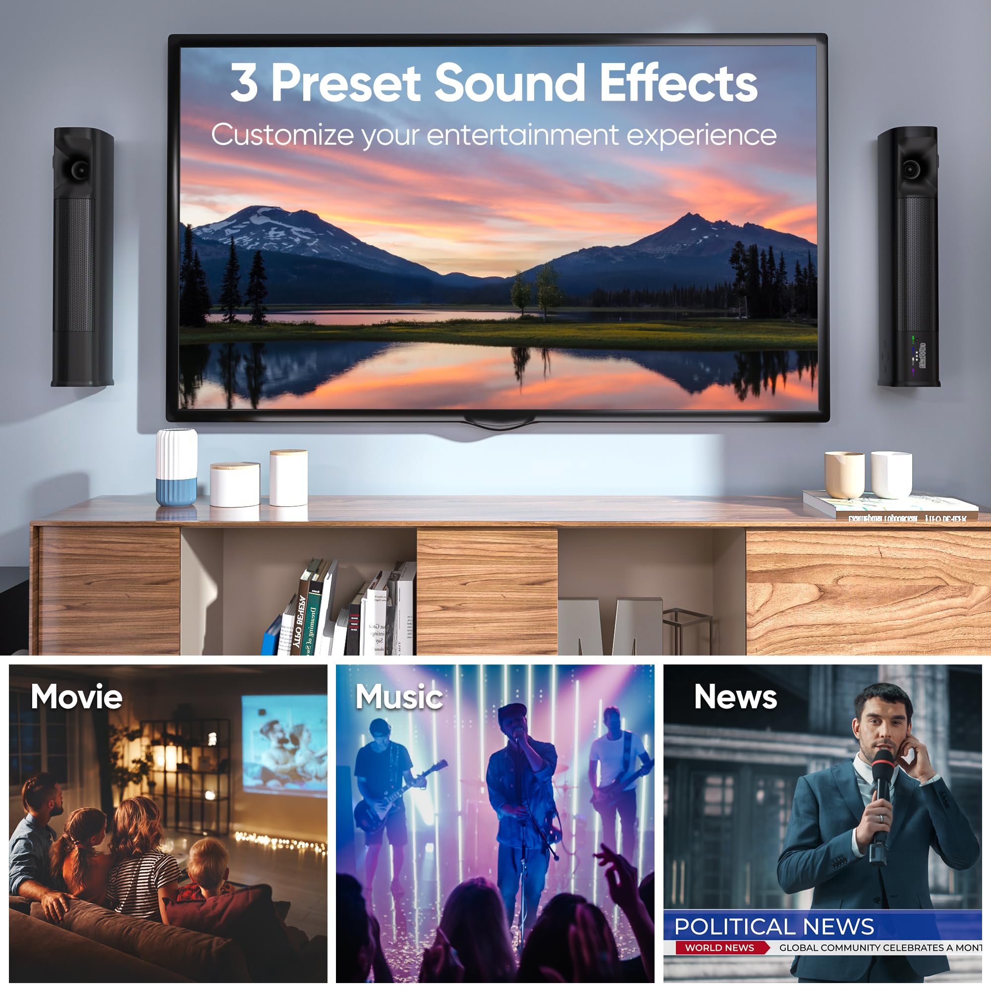 Saiyin Sound Bar For Smart Tv With Subwoofer, 100W Detachable Soundbar Home Theater Surround Sound System For Tv With Horn Tweet