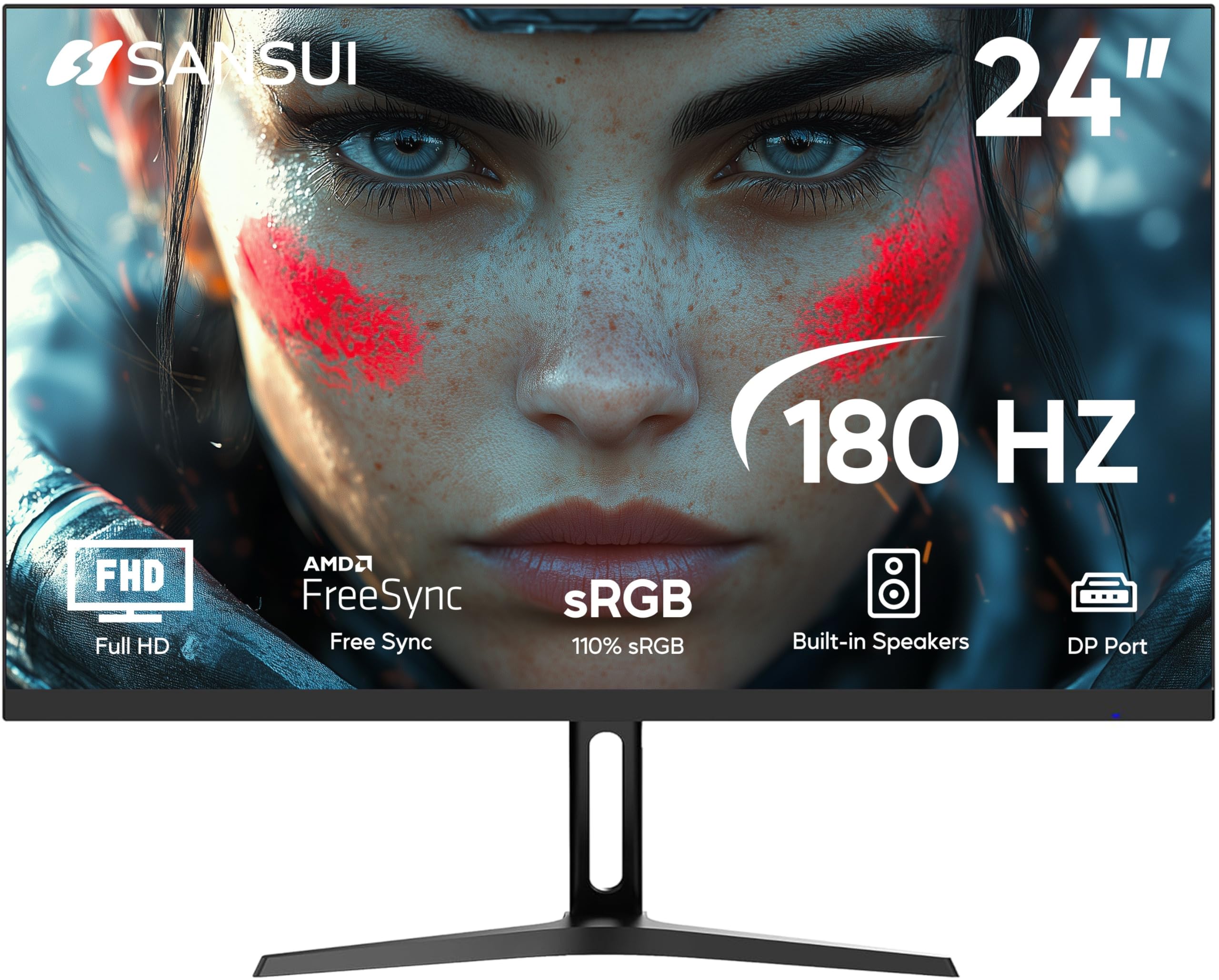 SANSUI 180Hz 24 inch PC Monitor, Computer Monitor FHD 1080p, Display Port with Built-in Speakers sRGB 110% Adaptive Sync, HDMIx2