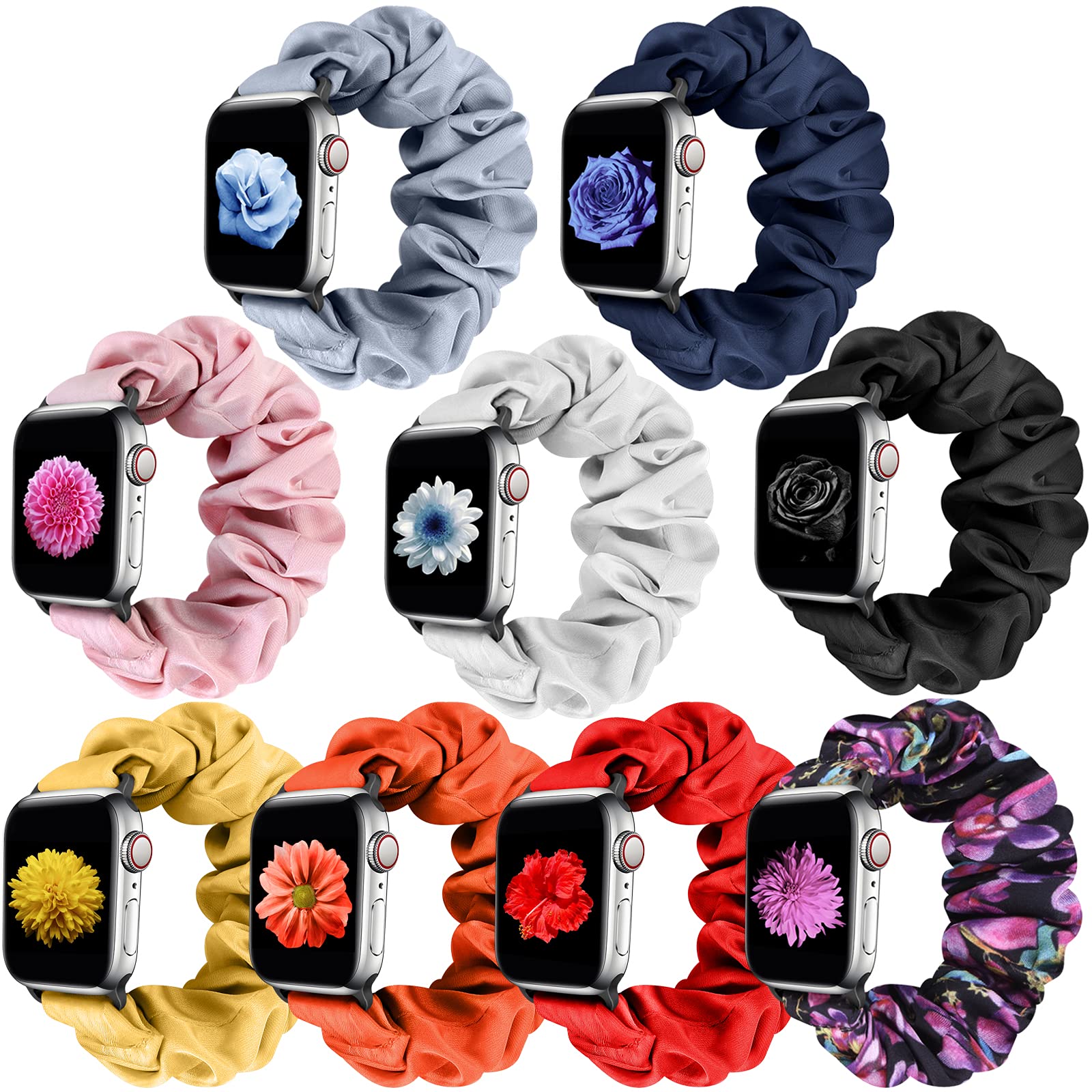 Xfyele Scrunchie Solo Loop Watch Bands Compatible With Apple Watch 42Mm 44Mm 45Mm, Elastic Soft Pattern Printed Fabric Replaceme