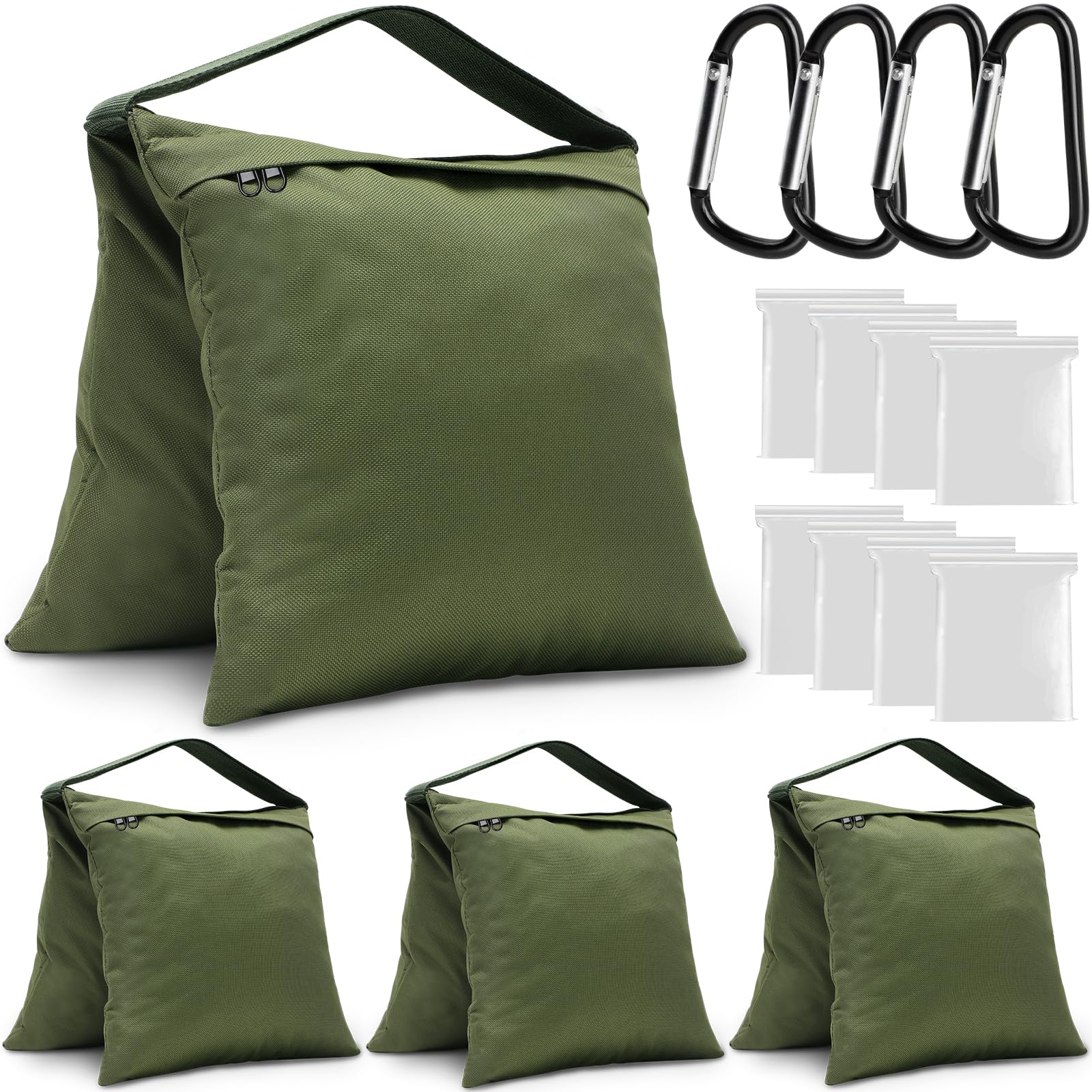 Aimosen 4 Packs Sandbags Military Green Weight Bags for Light Stand, Heavy Duty Saddlebags for Photography Backdrop Stand, Photo