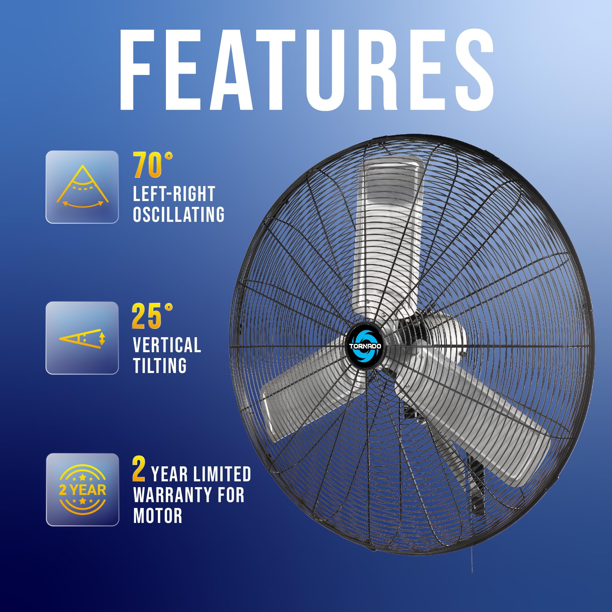 Tornado Pro Series High Velocity Wall Mount Fan 30 Inch, Oscillating Fan For Commercial, Industrial Use 3 Speed 8850 Cfm 6.6 Ft