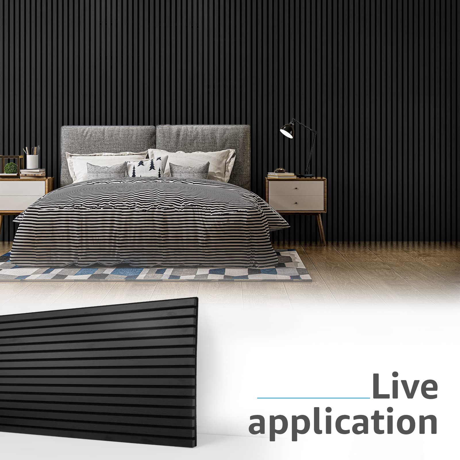 Art3D 2 Wood Slat Acoustic Panels For Wall And Ceiling   3D Fluted Sound Absorbing Panel With Wood Finish   Matte Black