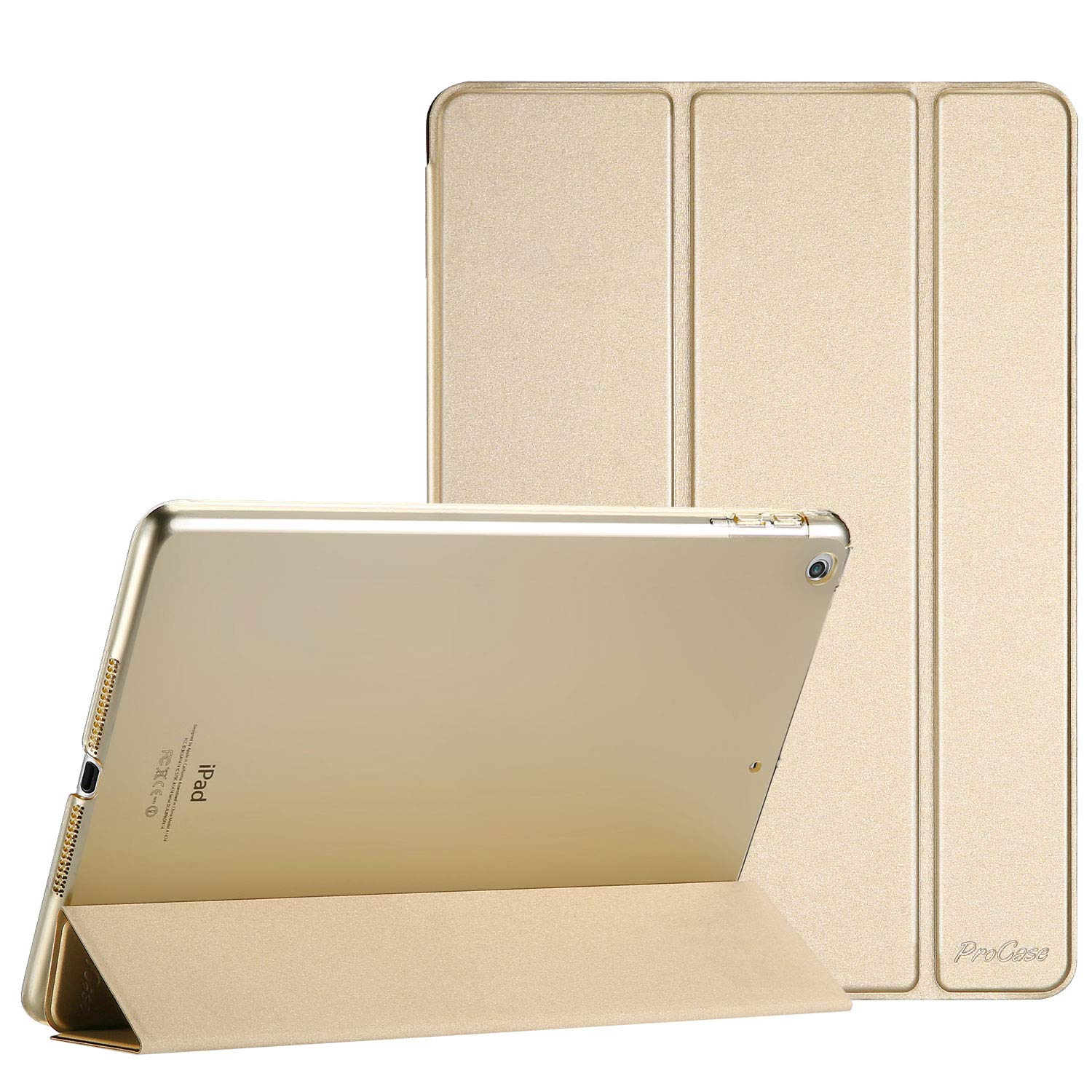 Procase Smart Case For Ipad 9.7 Inch Ipad 6Th/5Th Generation Case 2018 2017(Model: A1893 A1954 A1822 A1823), Ultra Slim Lightweight Stand Case With Translucent Frosted Back Smart Cover  Gold