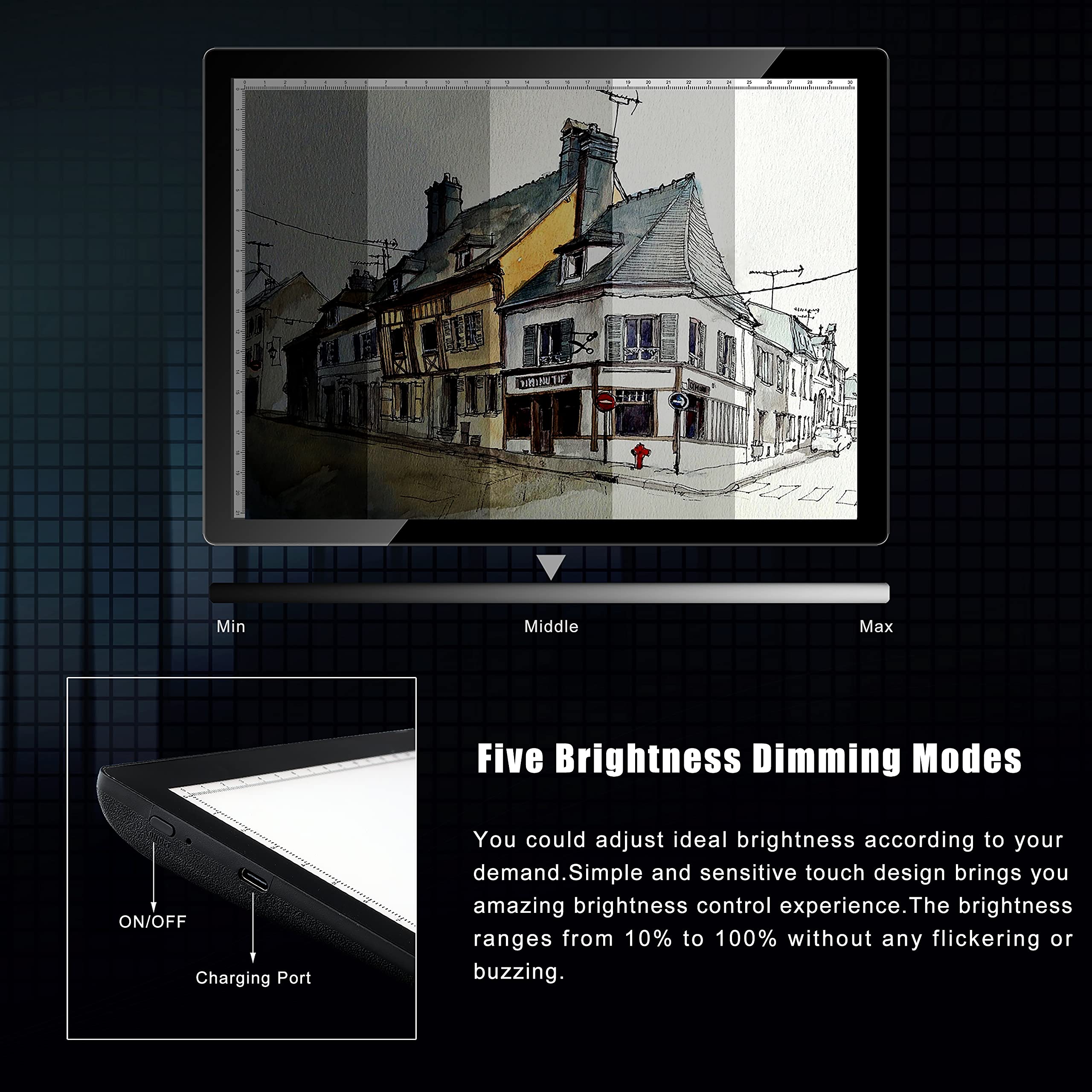 A4 Wireless Battery Powered Light Pad With Case, Toheto Tracing Light Box Dimmable Brightness Rechargeable Led Light Board Porta