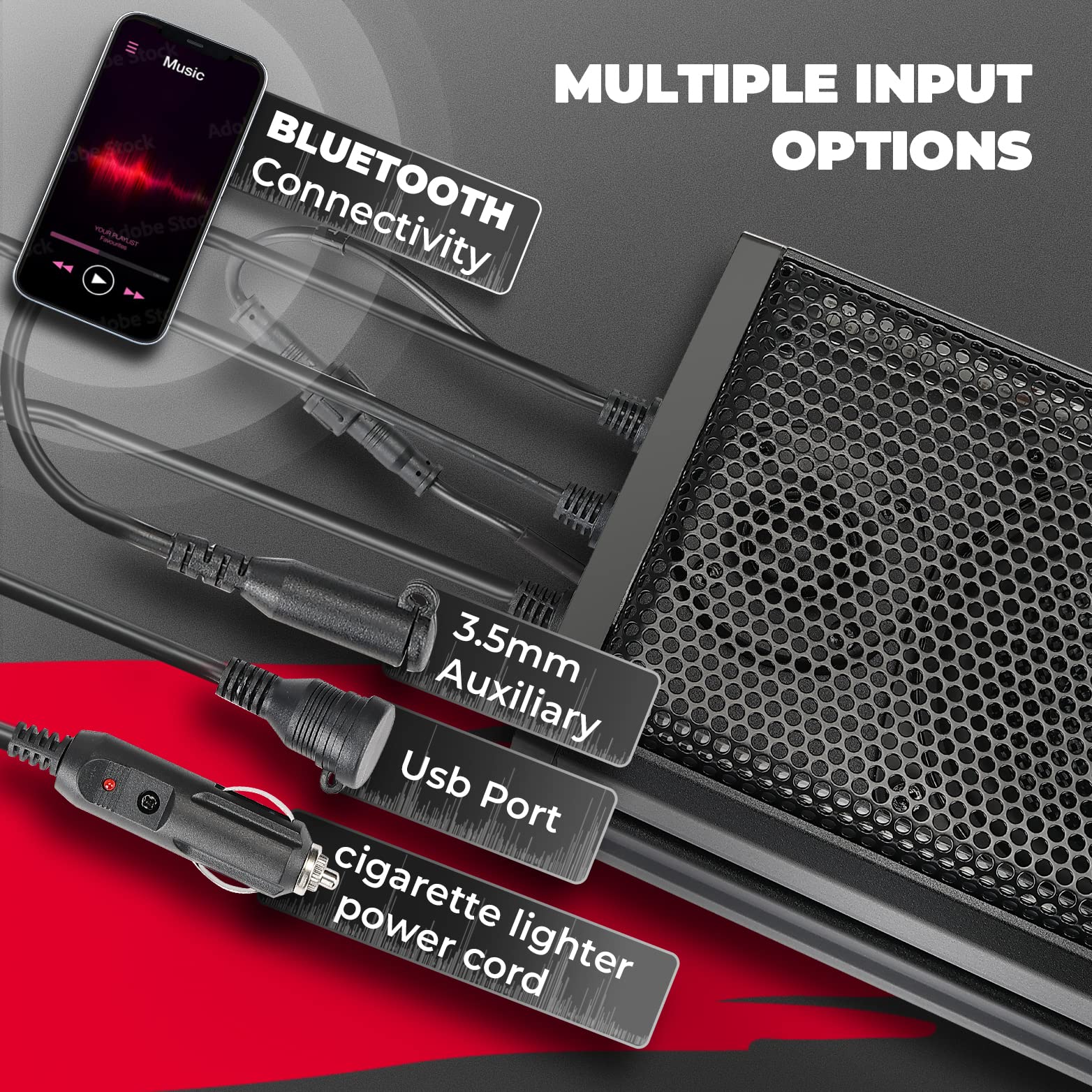 Kemimoto Utv Sound Bar 16 Inch Atv Soundbar Utv Sound System Sxs Speakers Waterproof Bluetooth Connectivity With Multicolor Led