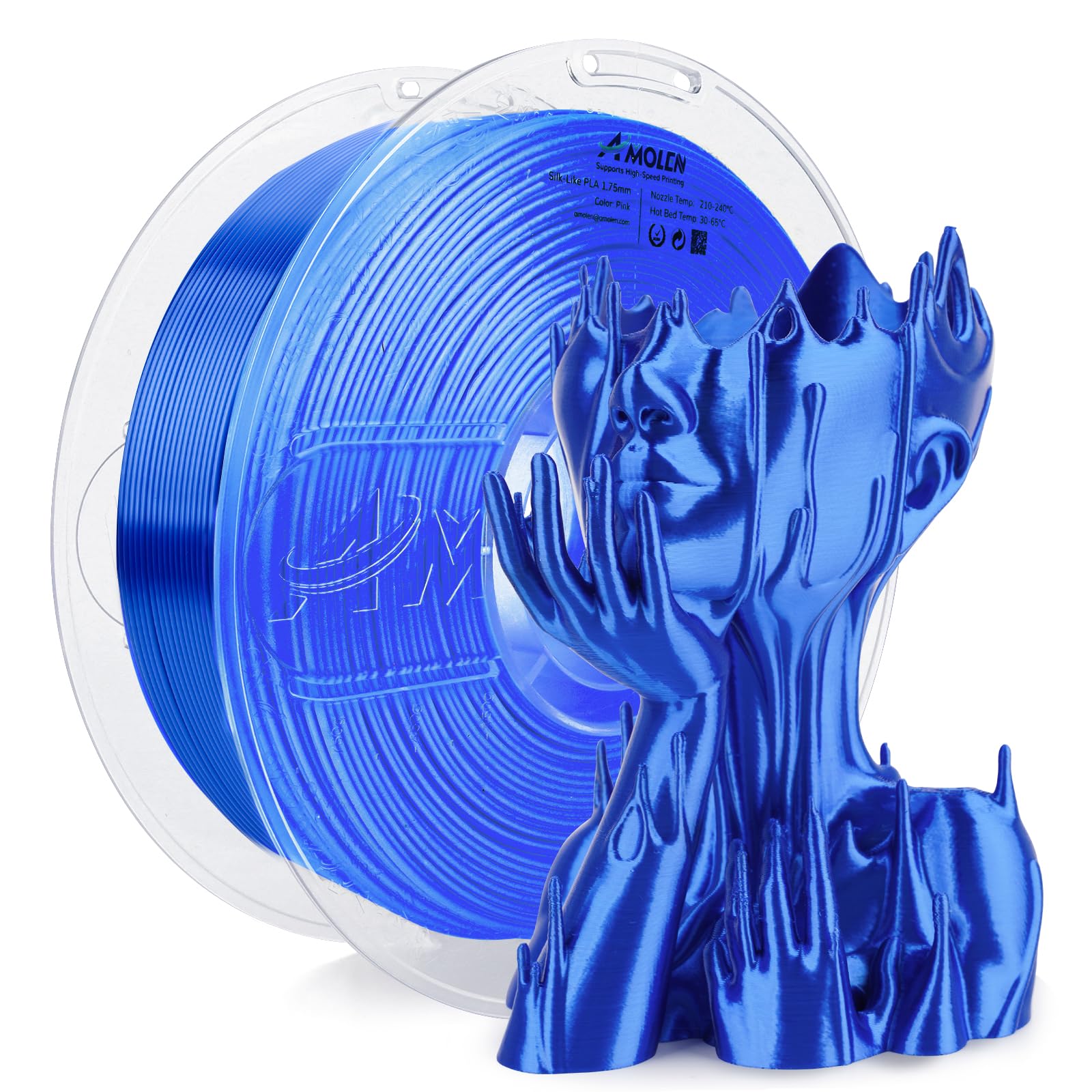 Amolen Silk Pla Filament 1.75Mm 3D Printer Filaments, Shiny Sapphire Blue Filament For 3D Printing, 1Kg(2.2Lbs) Spool, Compatibl