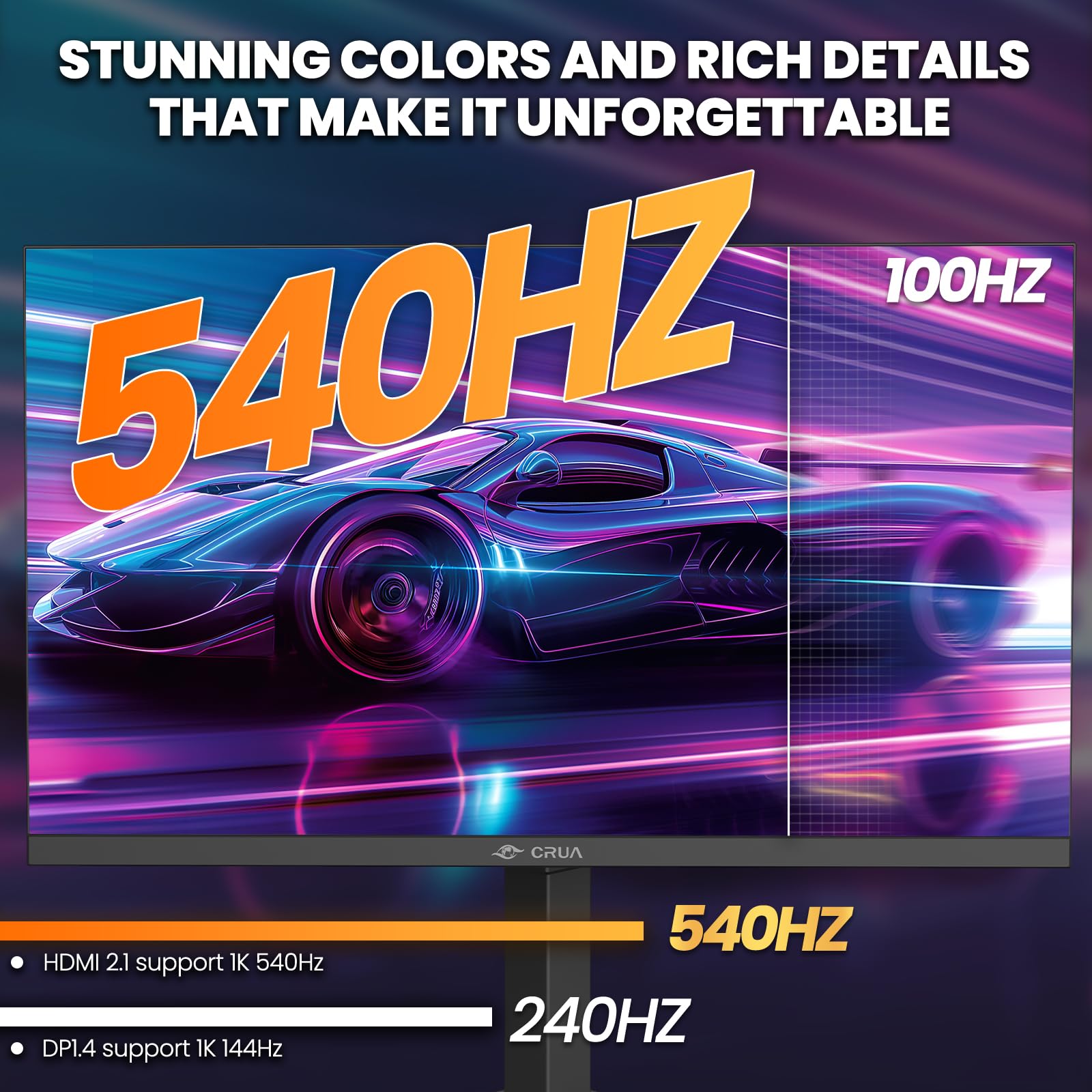 Crua 27?540Hz Gaming Monitor, Ips Fhd(1920X1080P), Amd Freesync, 120% Srgb, Height/Pivot/Rotating/Tilt Adjustable Vertical Monit