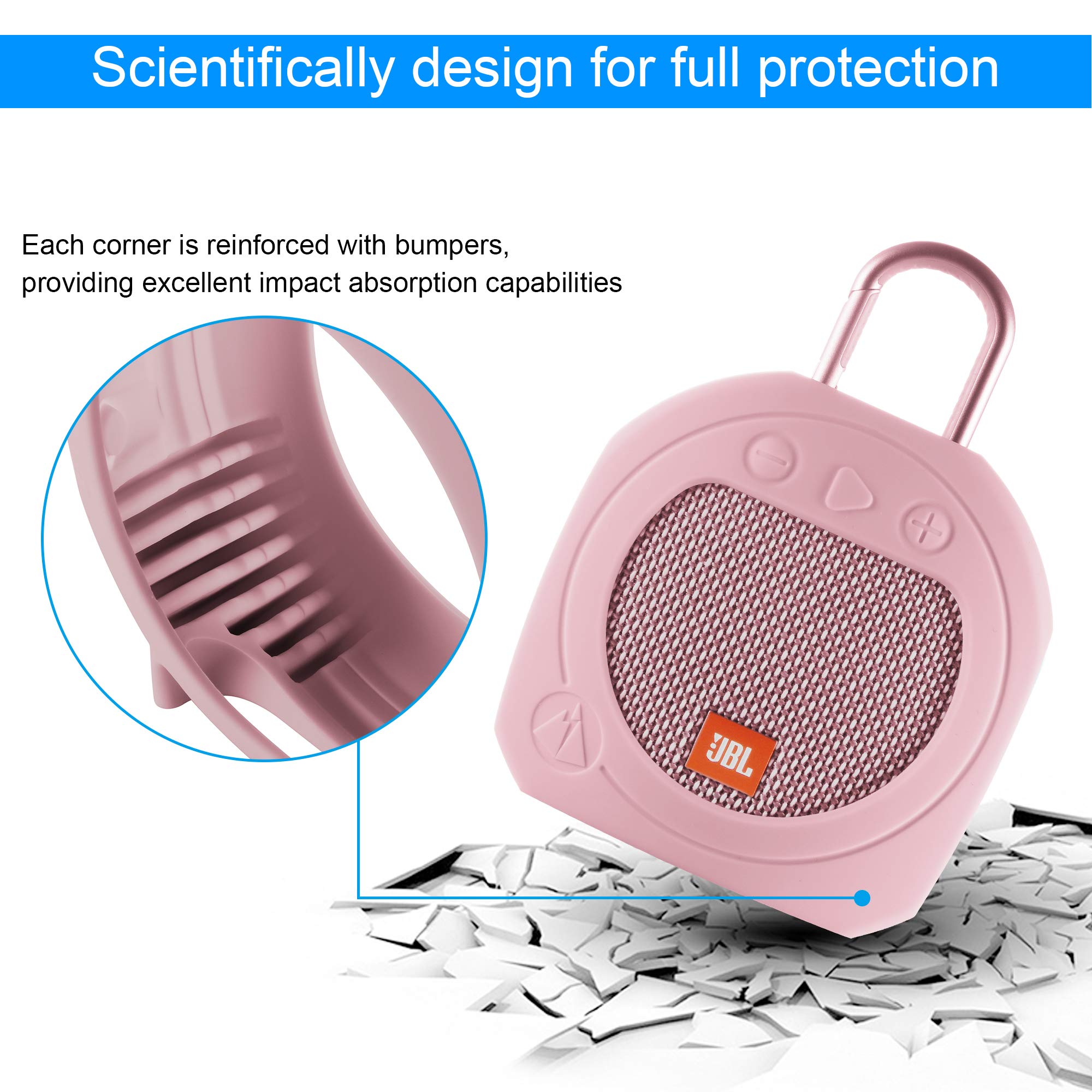 Txesign Protective Silicone Stand Up Case For Jbl Clip 3 Waterproof Portable Bluetooth Speaker (Pink)