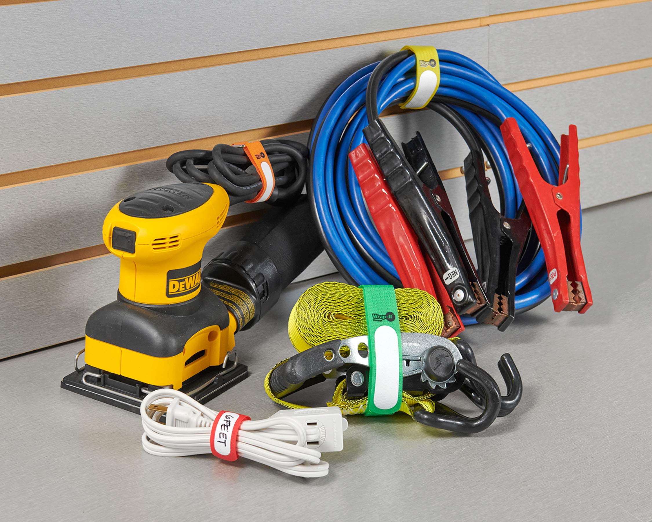 Wrap-It Storage Cinch-Straps, Assorted 16 Pack, Waterproof Hook and Loop Straps with Metal Buckles, Multi-Color, Adjustable