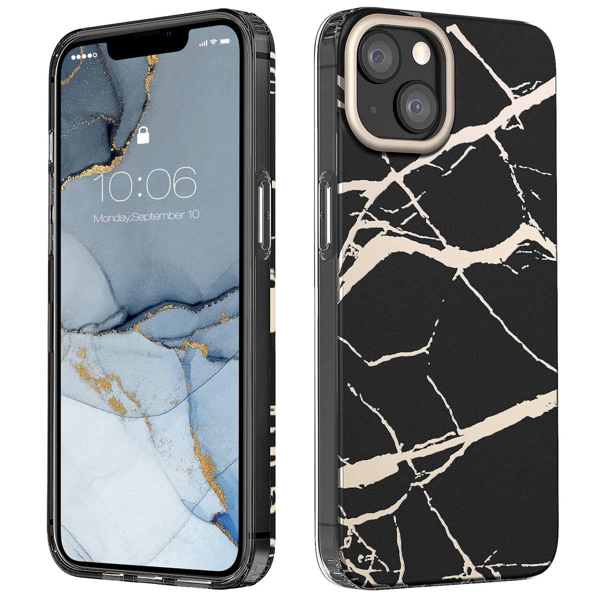 Mateprox Compatible With Iphone 13 Case Marble Design Slim Thin Stylish Geometric Cover For Iphone 13 6.1'' 2021(Frosted Black)