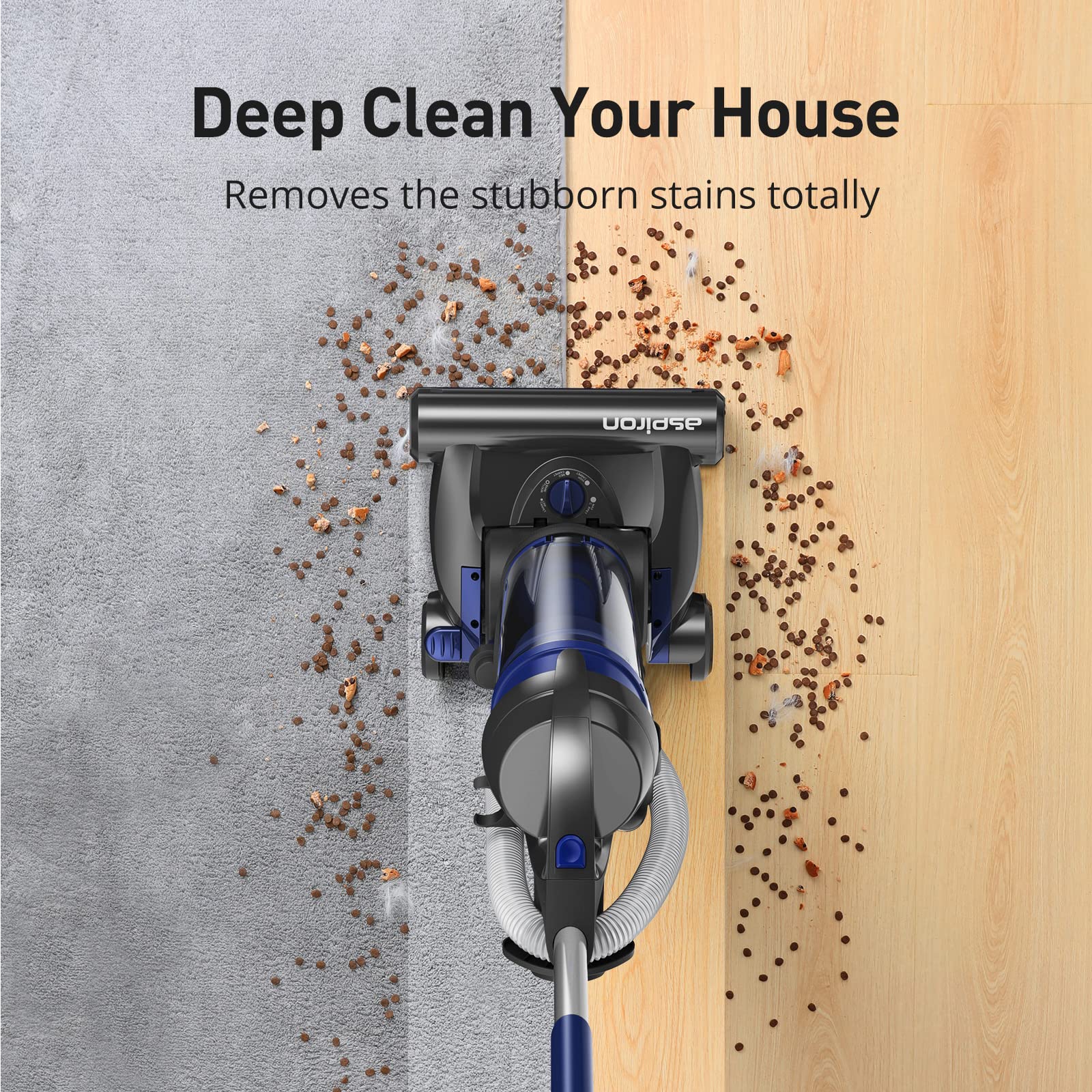 Upright Vacuum Cleaner, Aspiron 1200W 25Kpa 5 Mode Bagless Vacuum Cleaner With Crevice Tool & Extension Wand,3L Dust Cup With He