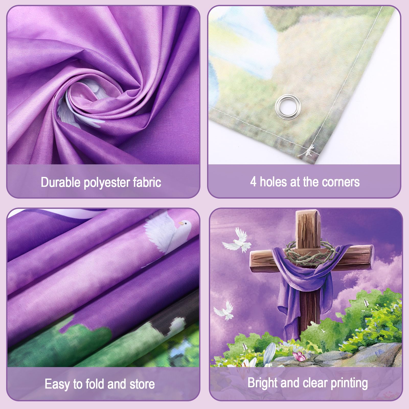 Moukeren Easter Banners For Church, He Is Risen Backdrop Decoration 6 X 3.6 Ft Jesus Cross Christian Photography Background For