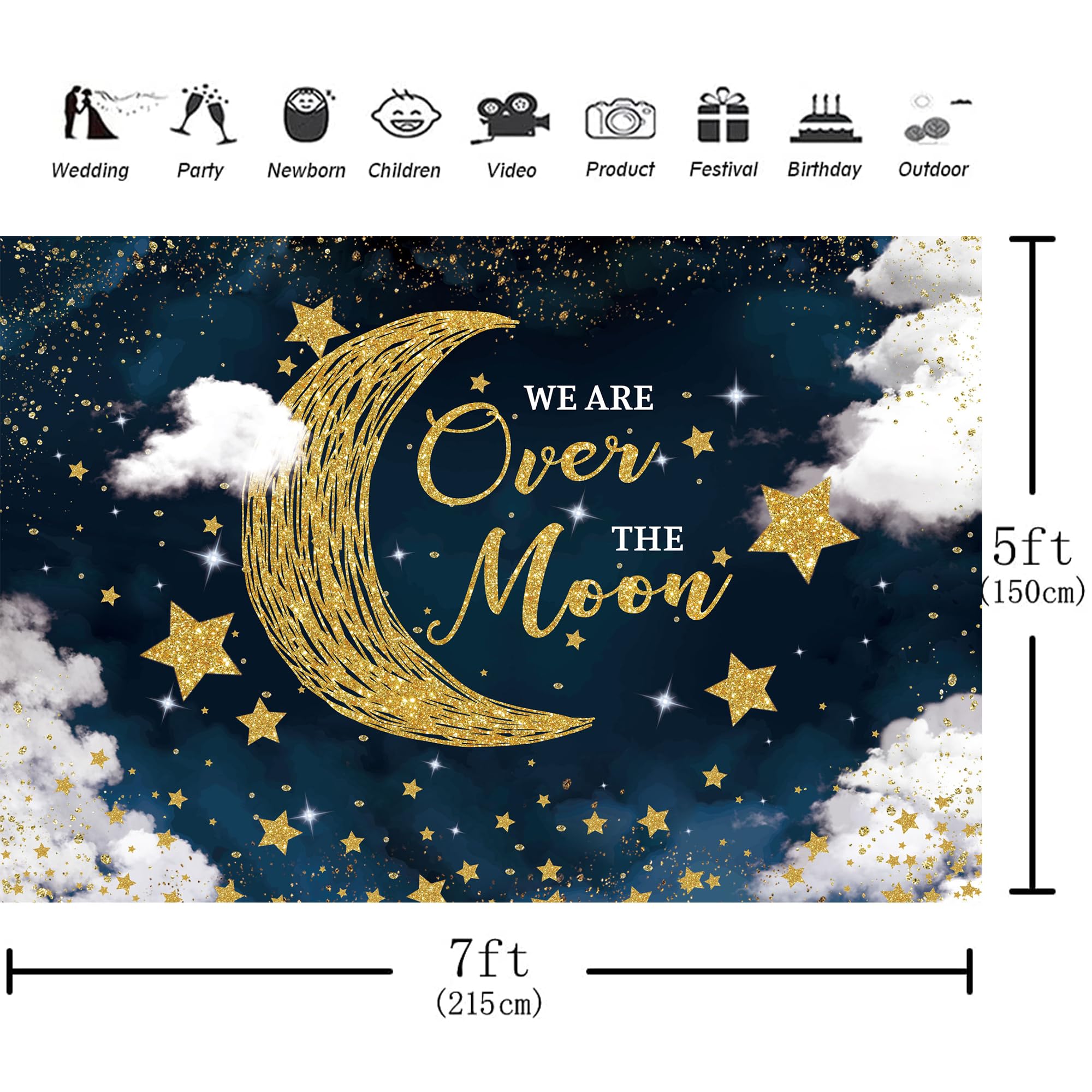 Hilioens 7  5Ft We Are Over The Moon Baby Shower Backdrop Moon And Stars Starry Night Celestial Background Twinkle Twinkle Littl