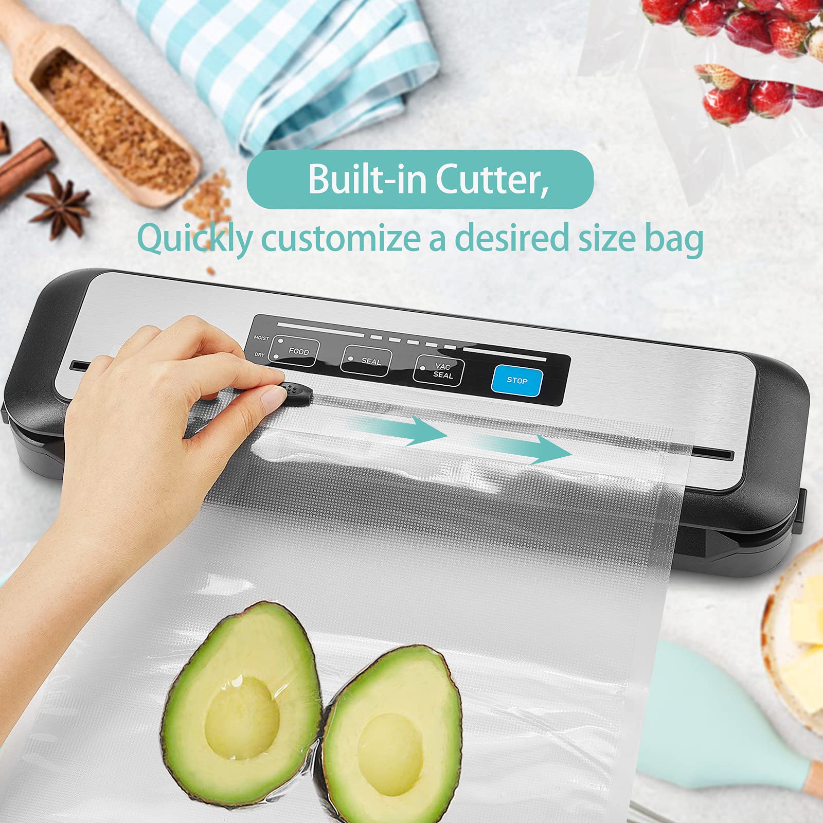 Vacuum Sealer Machine With 55 Count 8''X12'' Food Sealers Bags And 8''*79' Vacuum Sealer Roll, Inkbird Automatic Vacuum Sealers