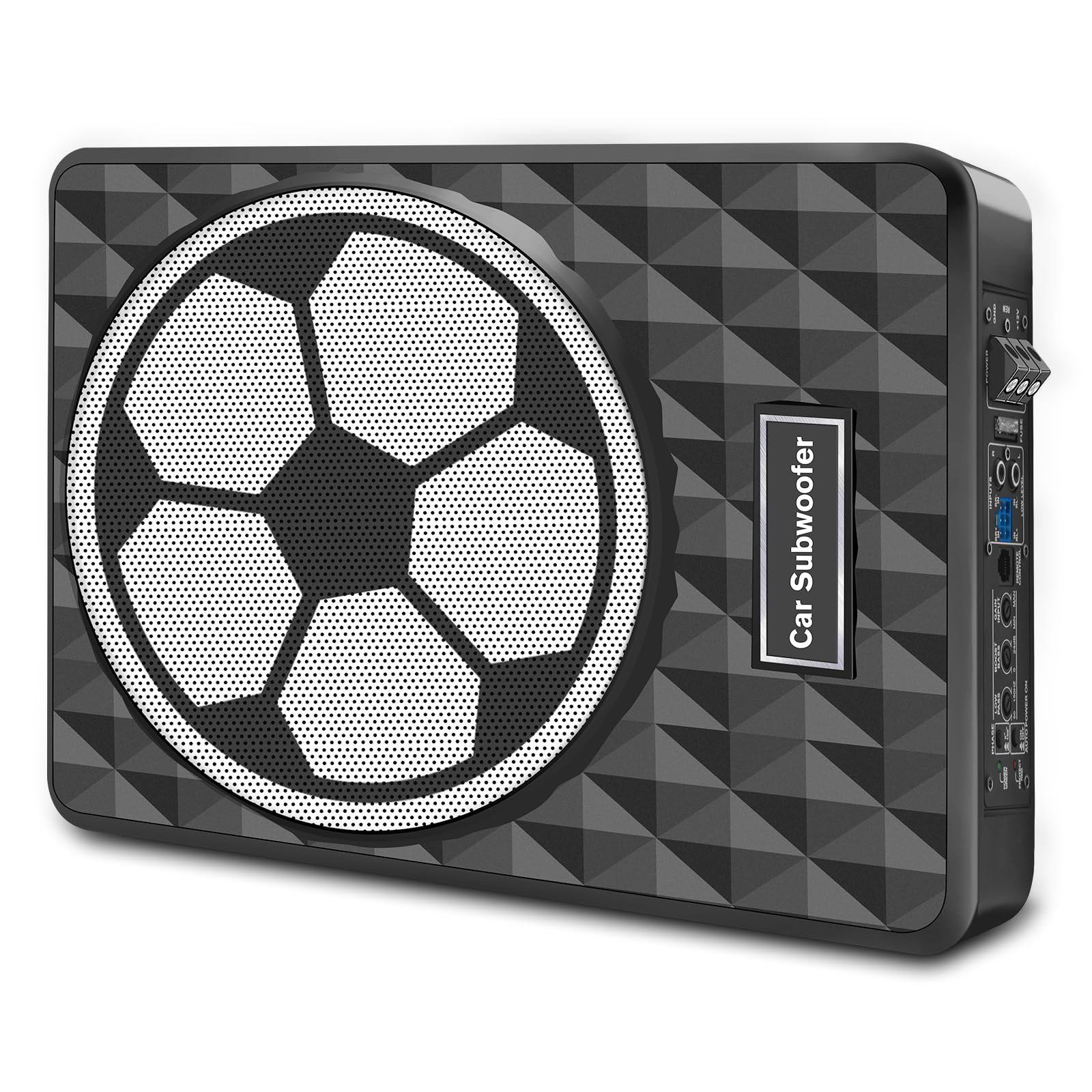 10 Inch 800W Slim Under Seat Car Subwoofer with Built-in Amplifier | High/Low Level Inputs | Remote Bass Control | for Car & Tru