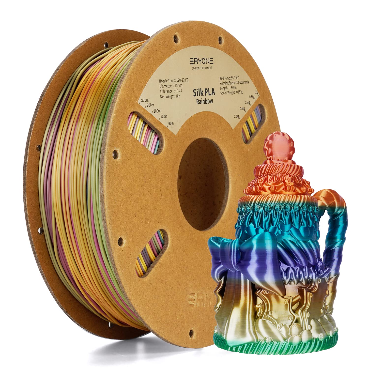 Eryone Metal Luster Silk Rainbow Filament Pla 1.75Mm For 3D Printer +/  0.03 Mm, 1Kg (2.2Lbs)/Spool