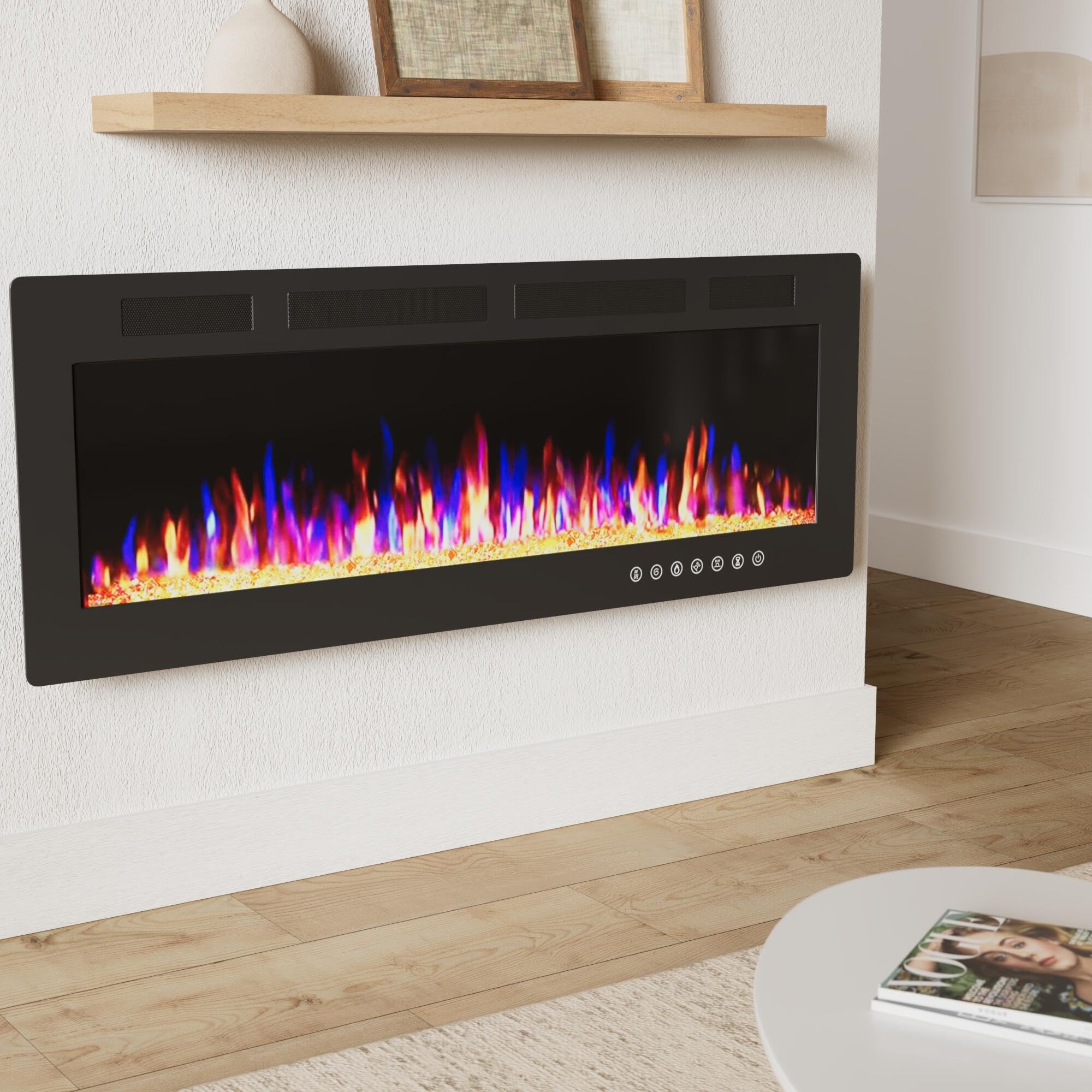Vitesse 72 Inch Ultra Thin Electric Fireplace In Wall Recessed And Wall Mounted Fireplace Heater,Linear Fireplace With Multicolo